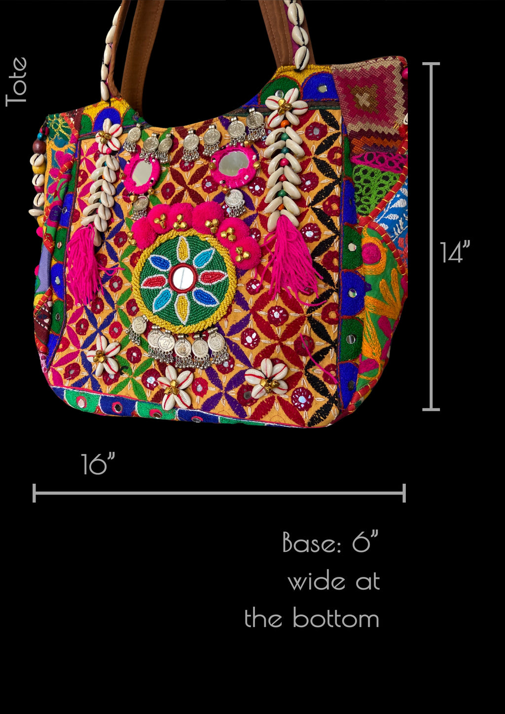 Aaliyah Designer Tote - Coin Tassel and Micro-bead Medallion - Banjara Bags