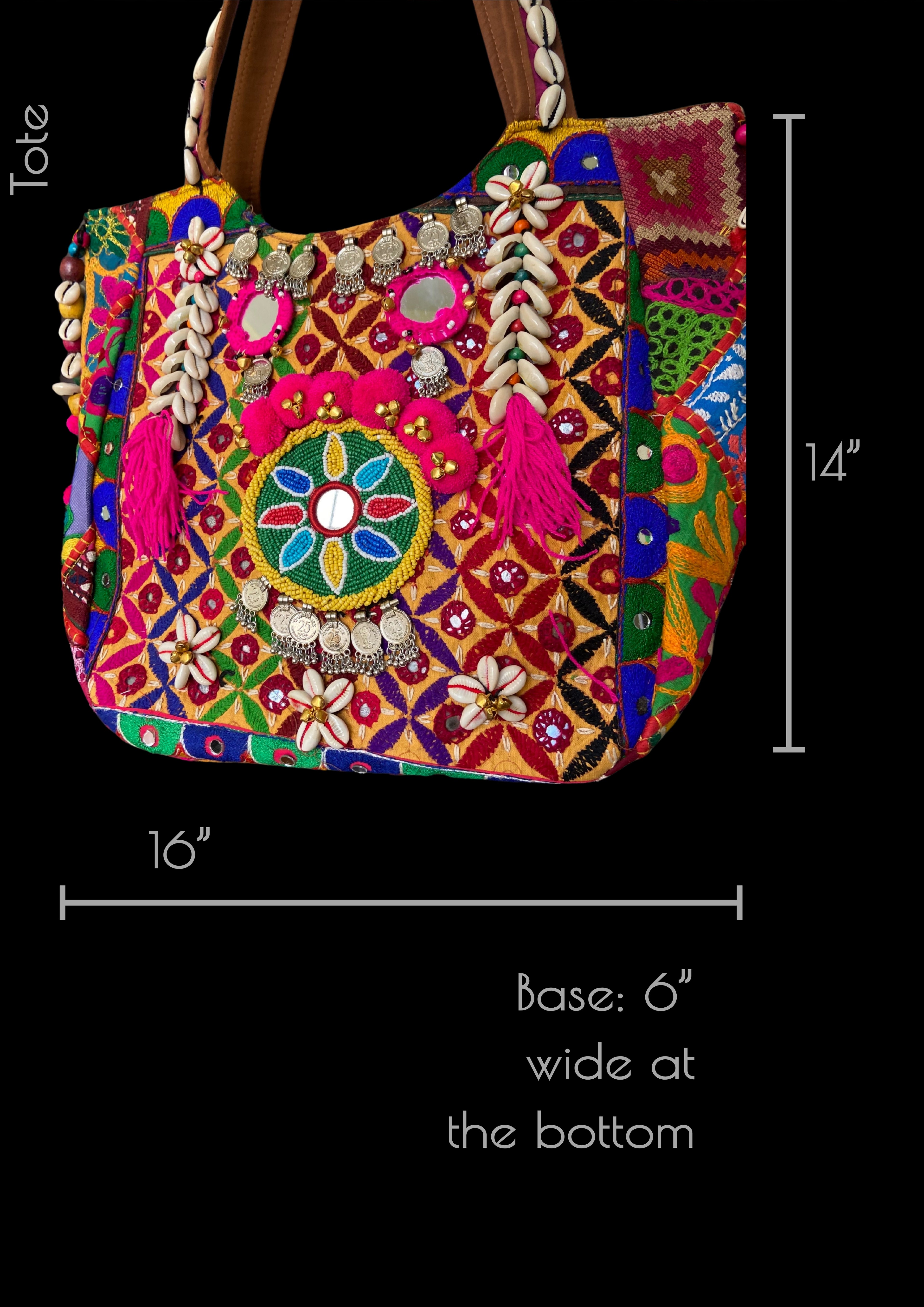 Aaliyah Designer Tote - Coin Tassel and Micro-bead Medallion - Banjara Bags