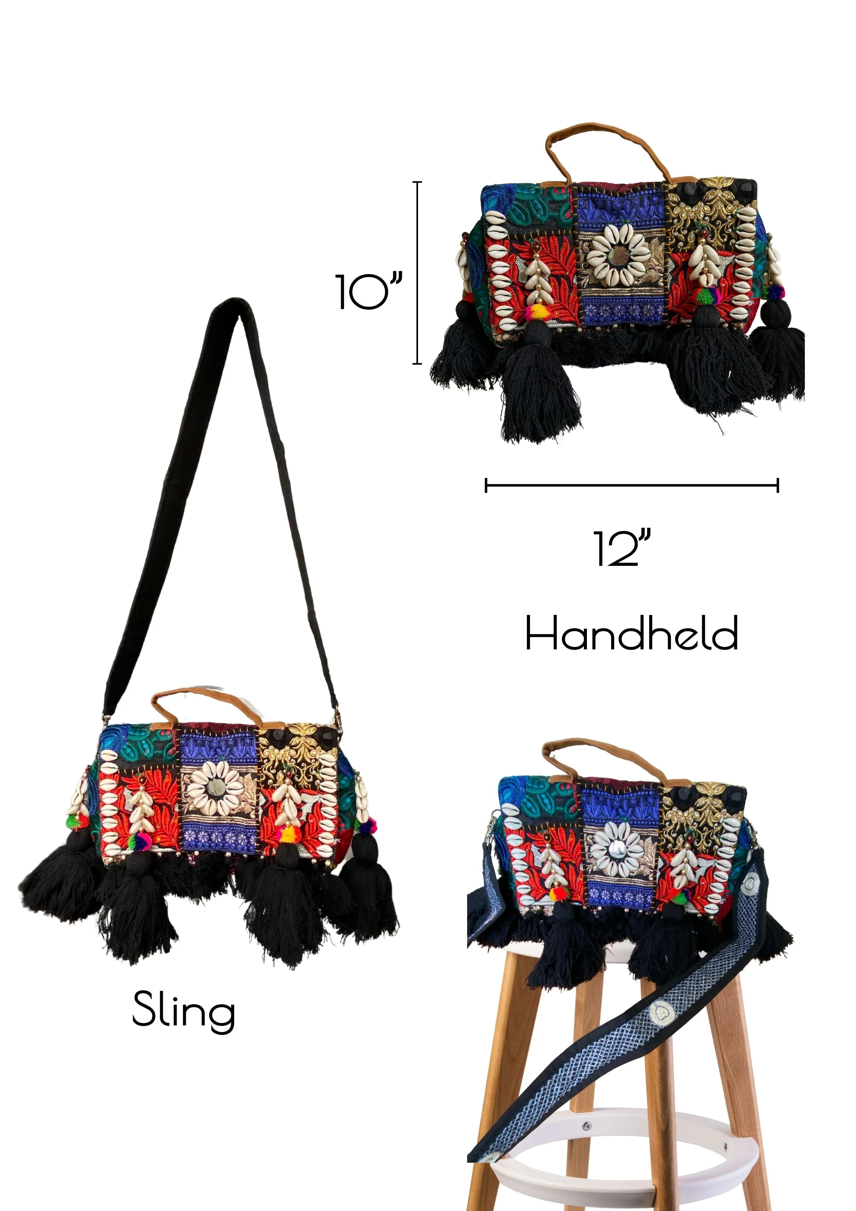 Ruhi - Soulful Elegance in Midnight Black Tassels - Banjara Bags