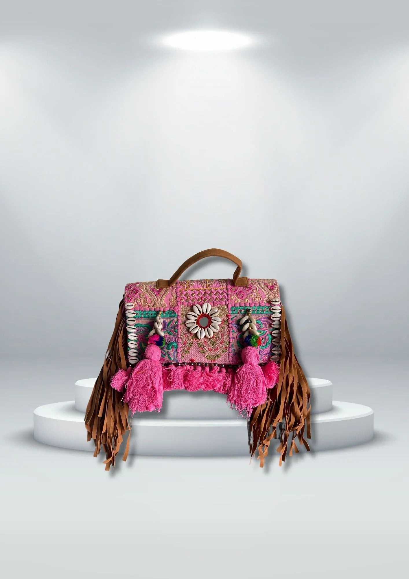 Ruhi - Soulful Elegance in Bubblegum Pink Tassels - Banjara Bags
