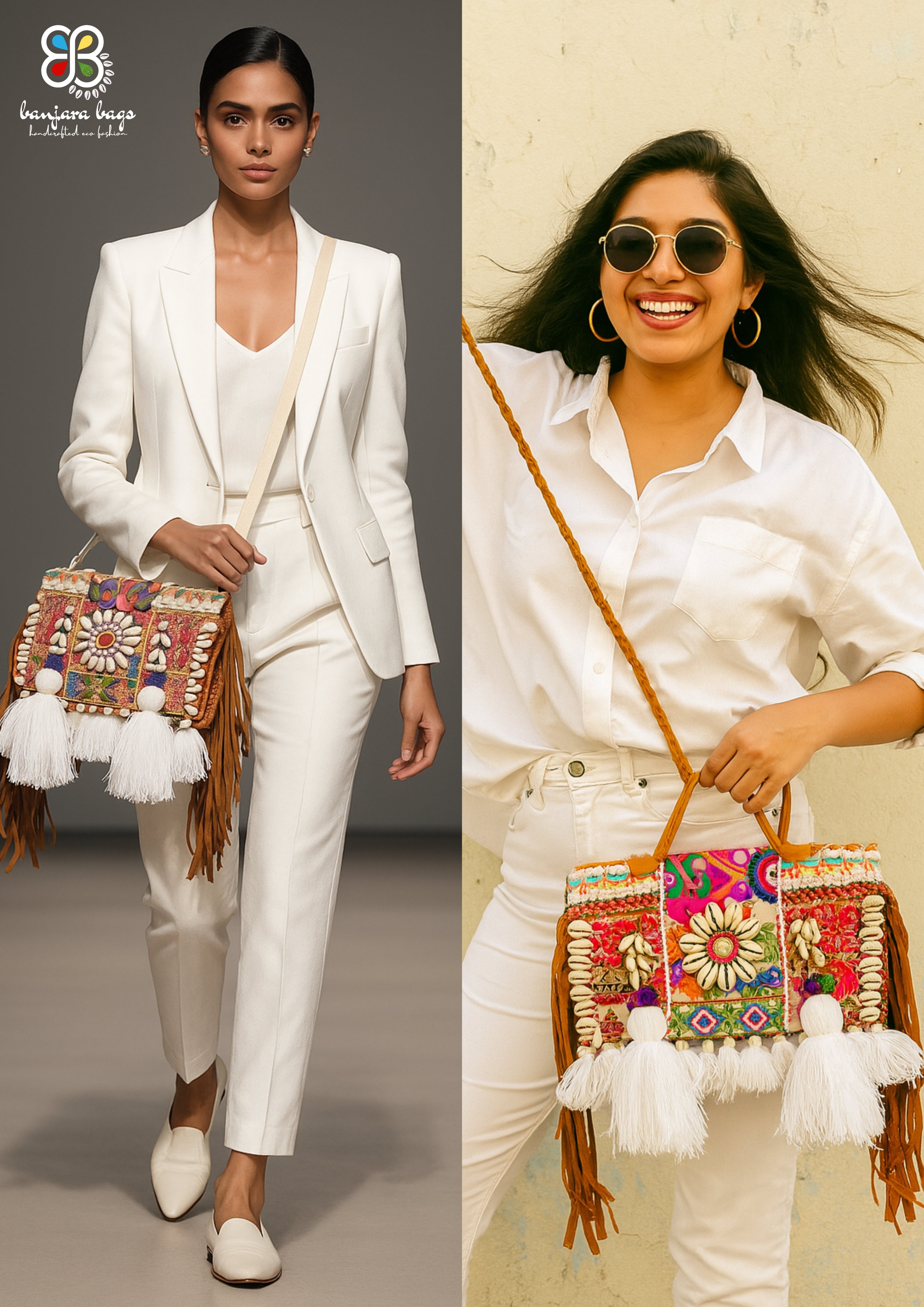 Ruhi - Soulful Elegance In Pearl White Tassels - Banjara Bags
