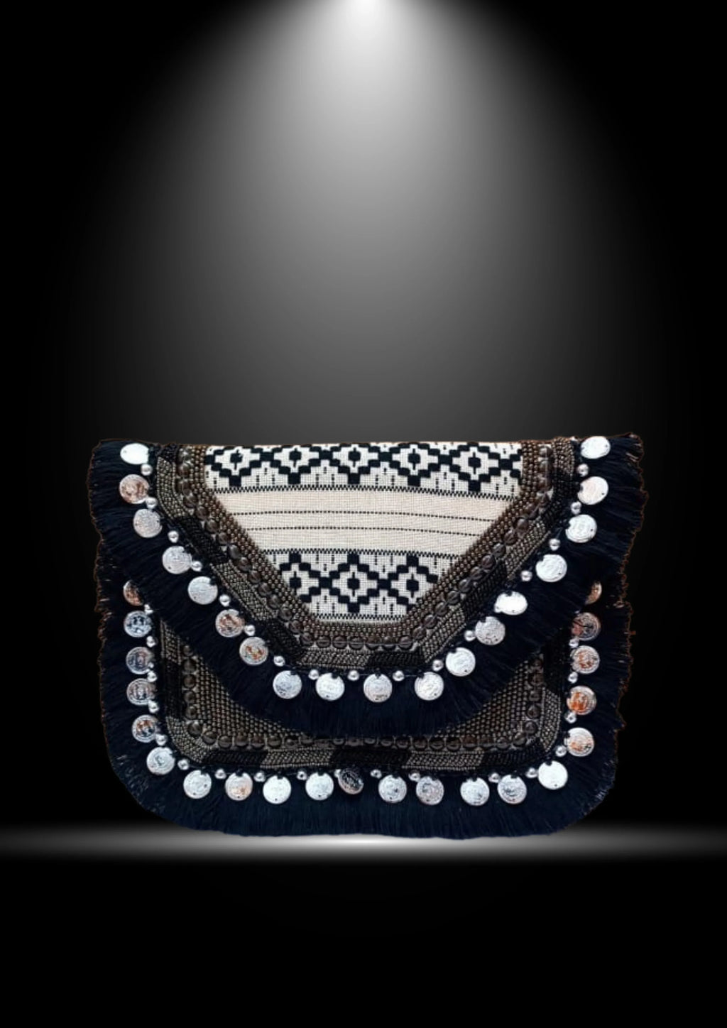 Athira - Monochrome Black Fringe - Banjara Bags