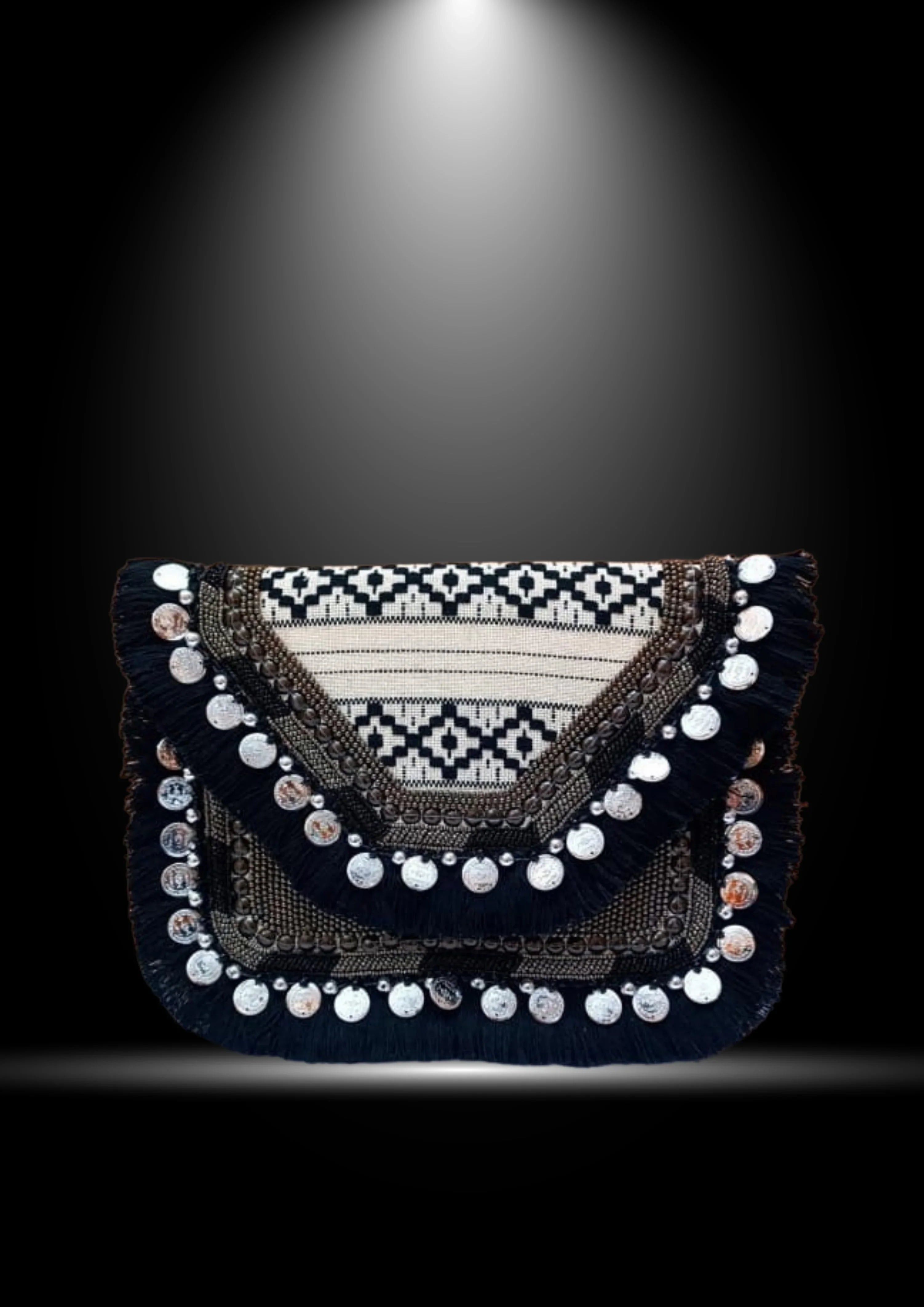 Athira - Monochrome Black Fringe - Banjara Bags