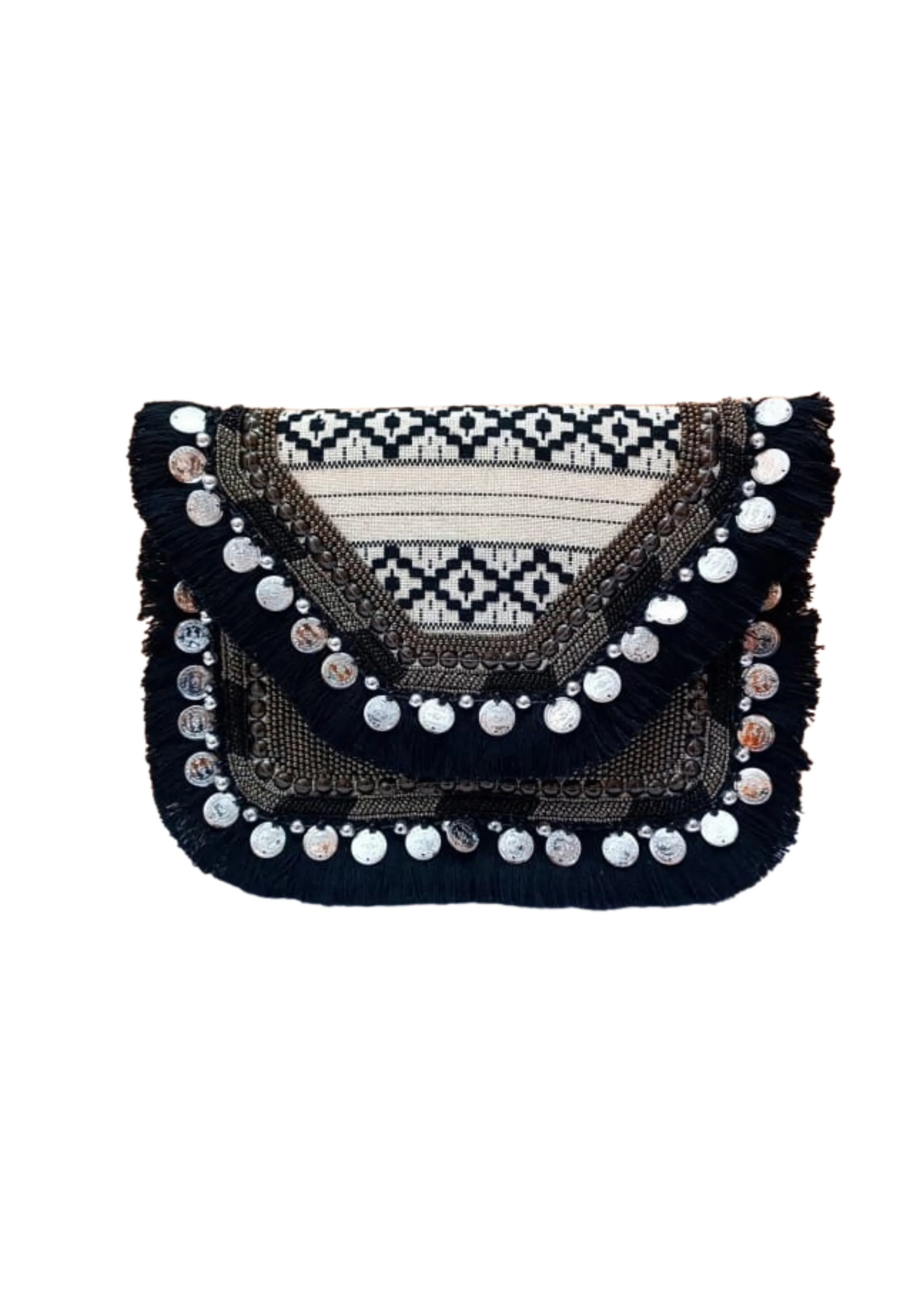 Athira - Monochrome Black Fringe - Banjara Bags