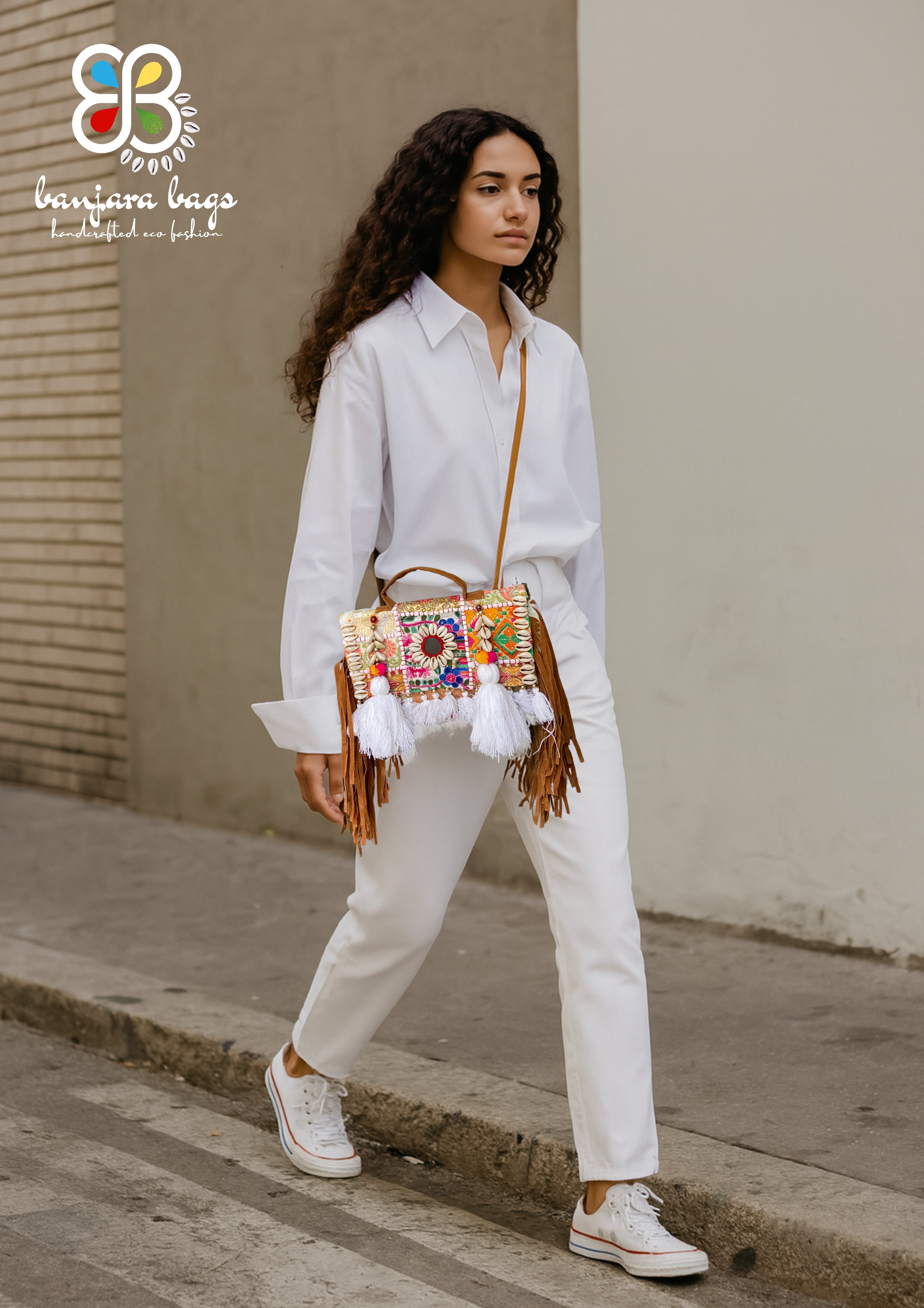 Ruhi - Soulful Elegance In Pearl White Tassels - Banjara Bags
