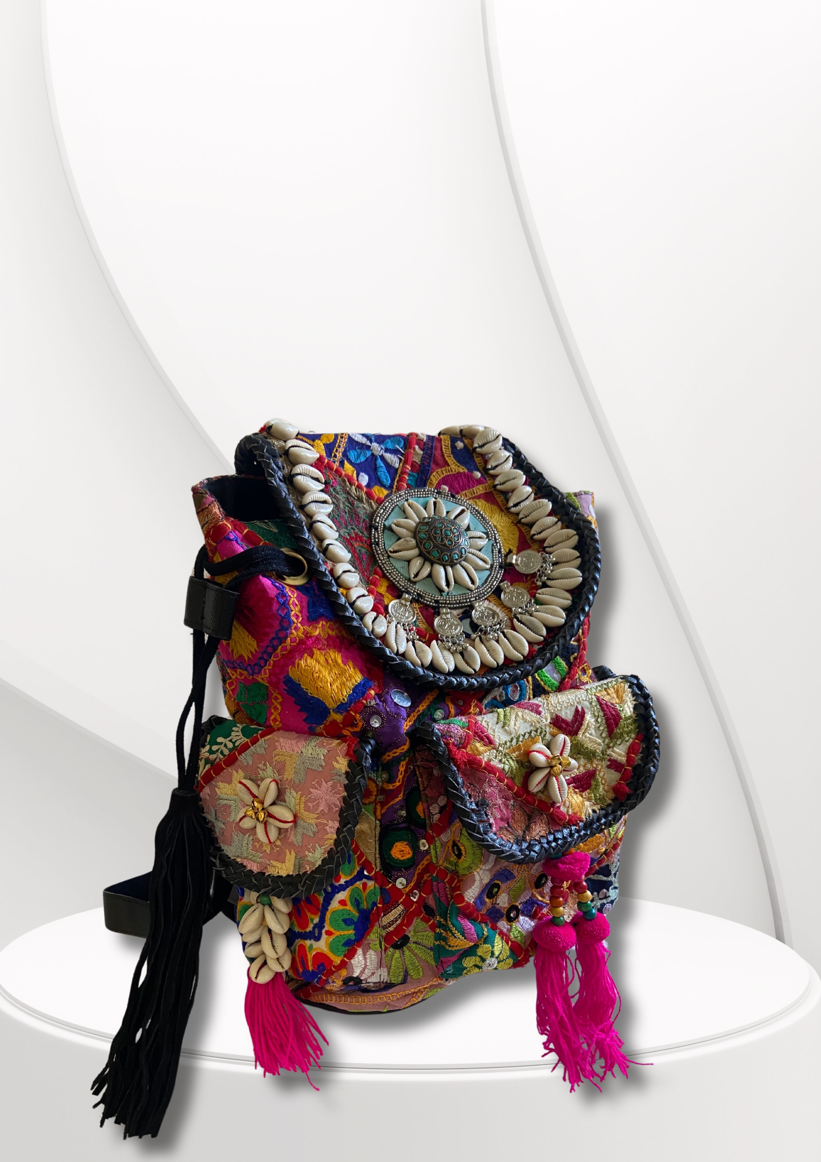 Azure Designer Backpack Sterling Silver Medallion - Carry Culture - Banjara Bags