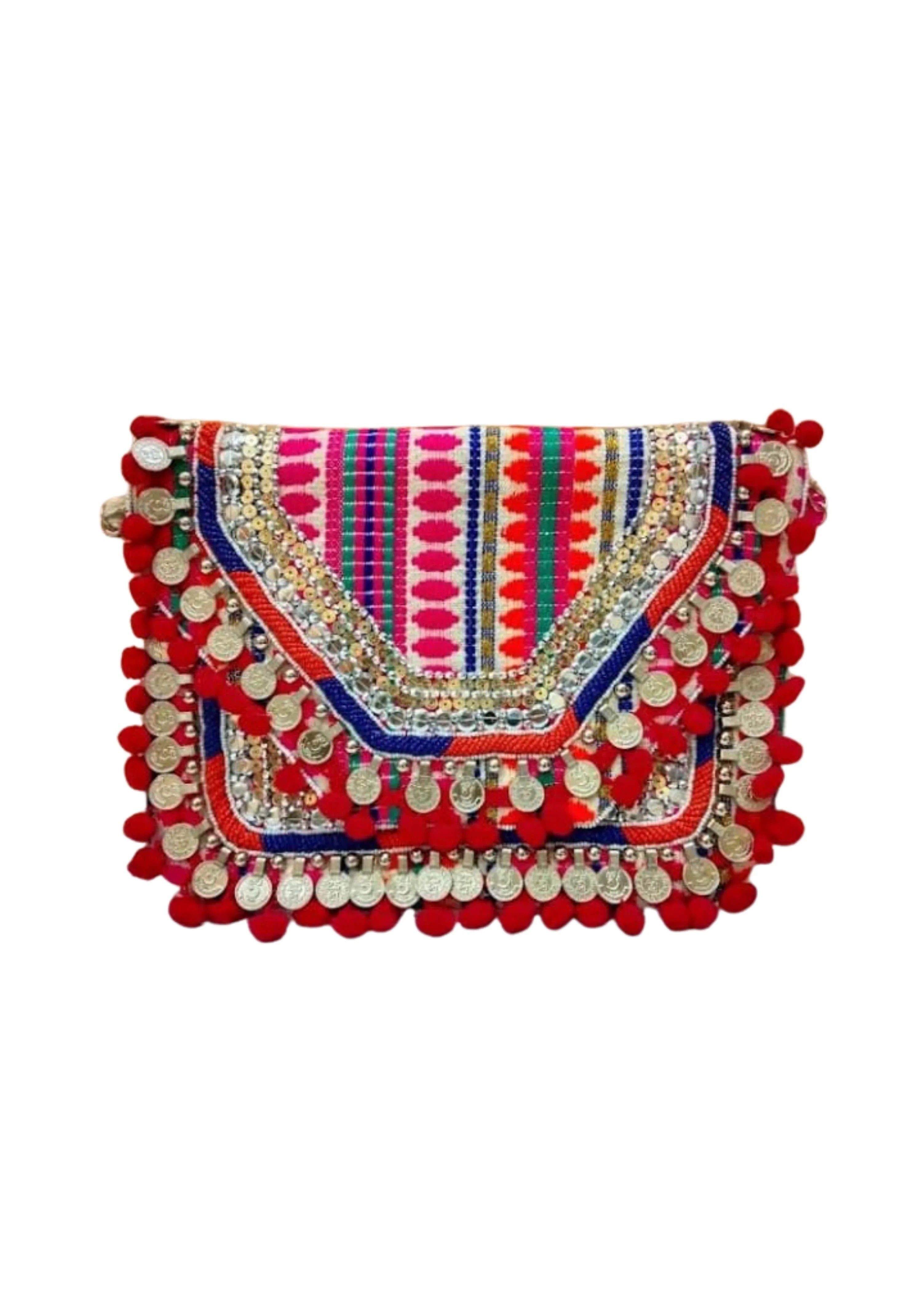 Athira - Red Pom Embellished - Banjara Bags