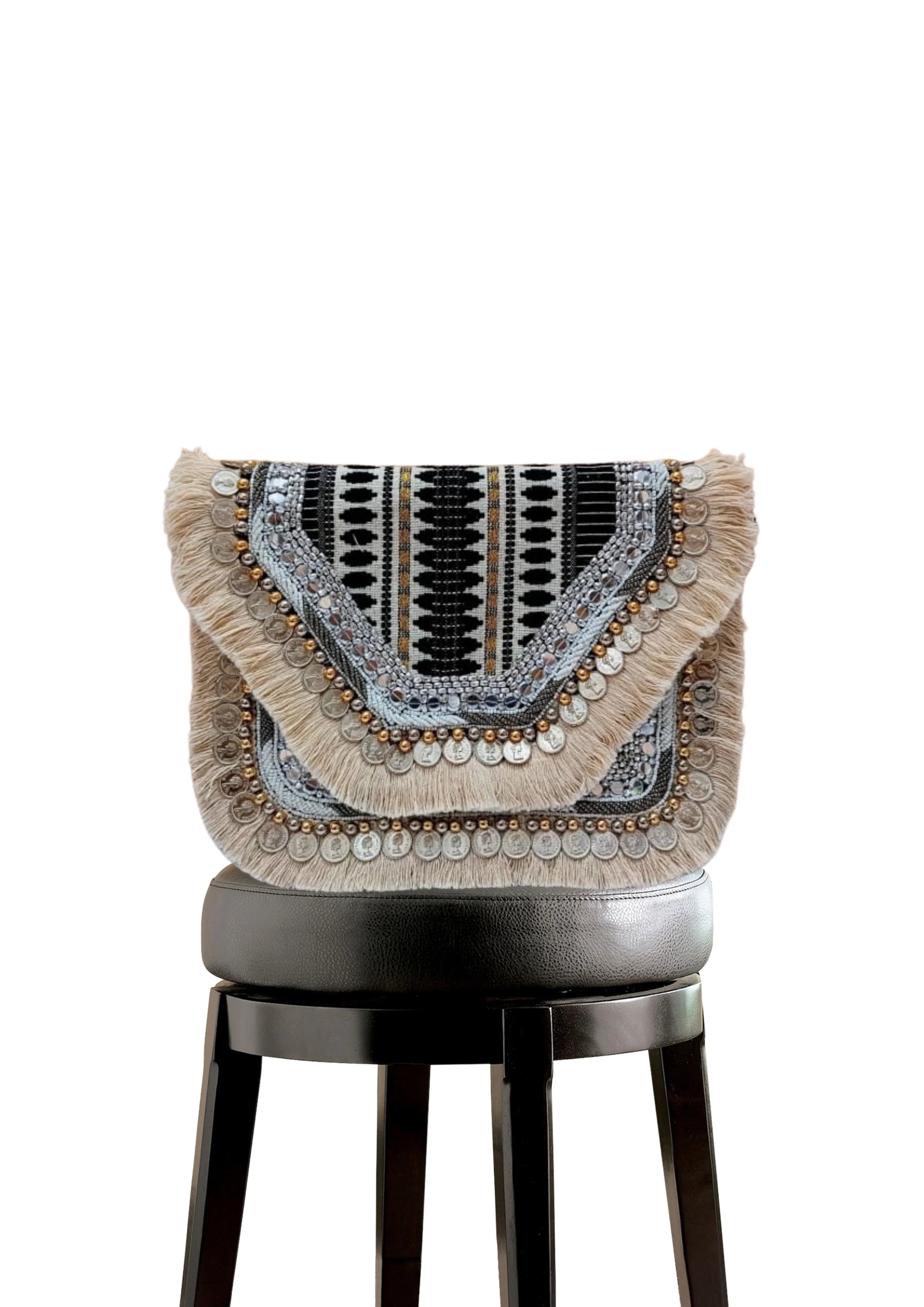Athira - Monochrome Beige Fringe - Banjara Bags