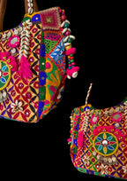 Aaliyah Designer Tote - Coin Tassel and Micro-bead Medallion - Banjara Bags