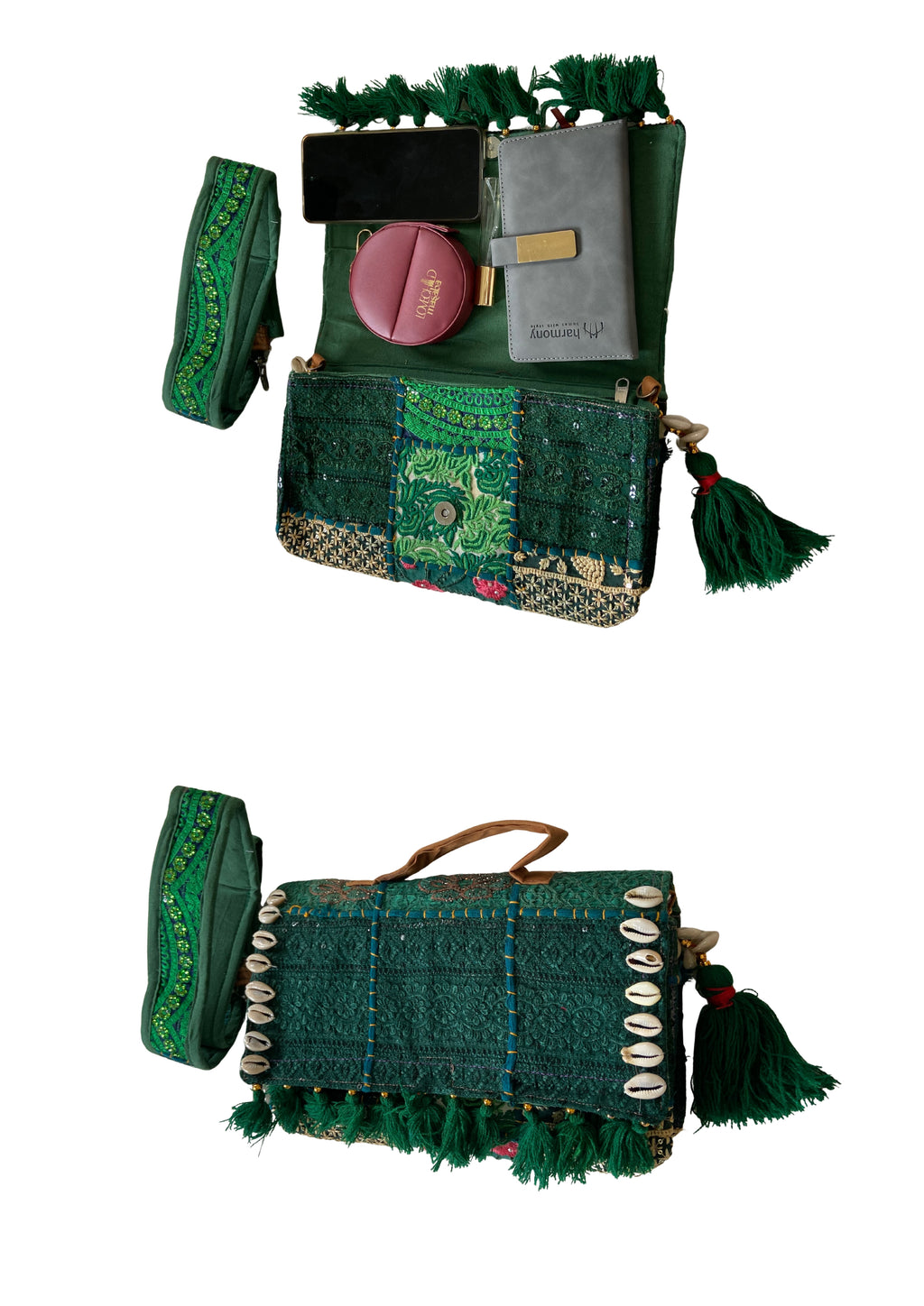 Ruhi - Luxury Handheld in Emerald Green - Banjara Bags
