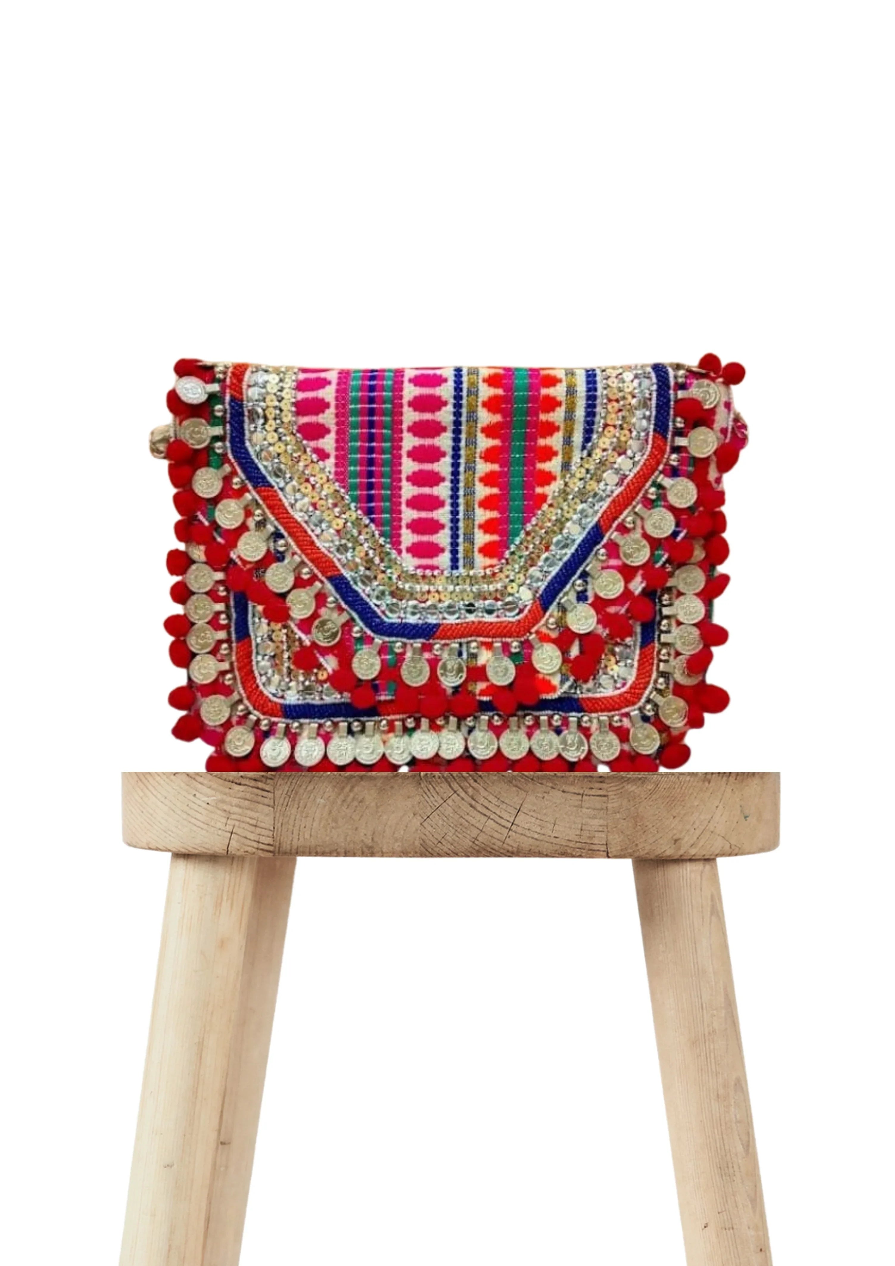 Athira - Red Pom Embellished - Banjara Bags