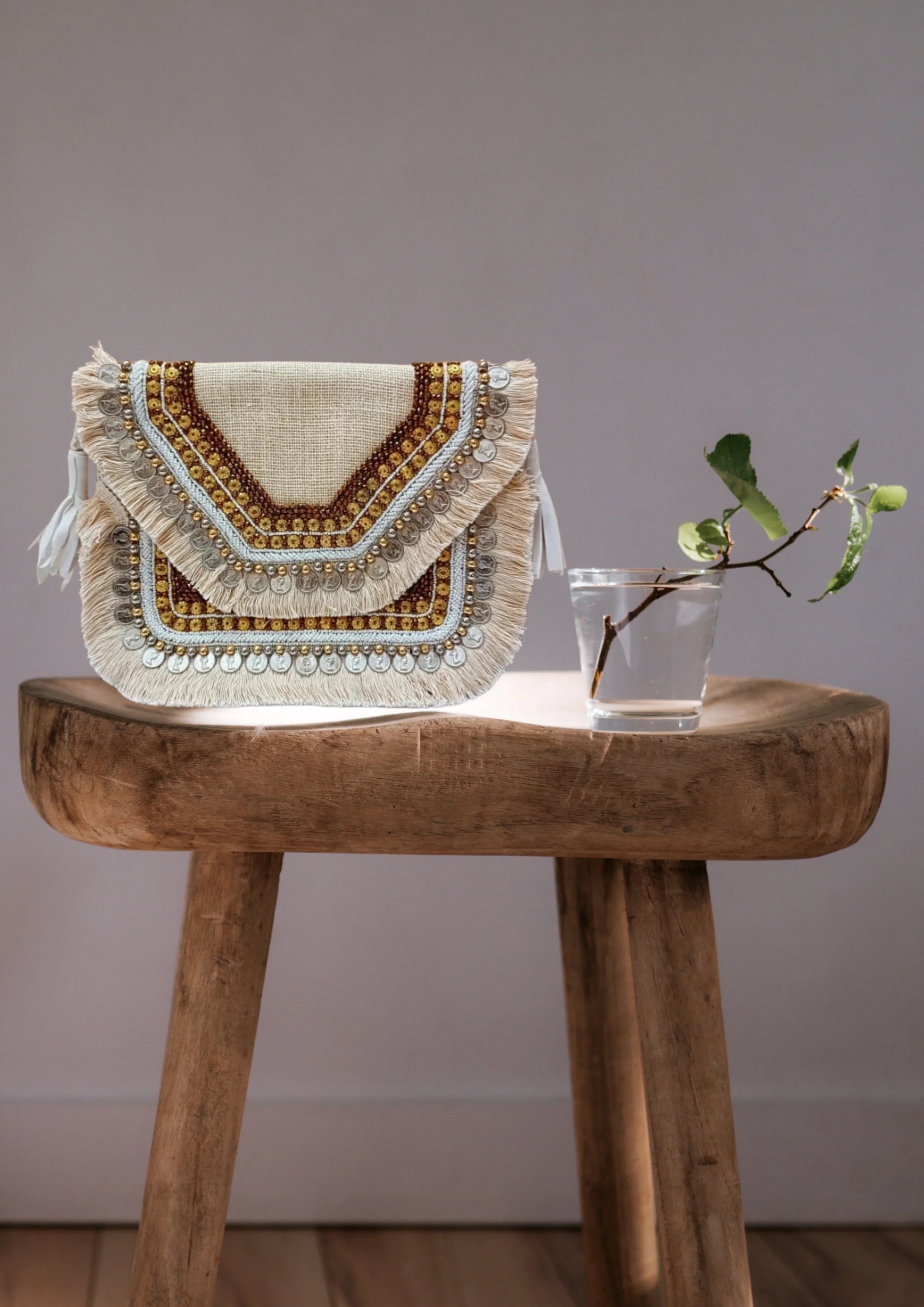 Athira - Jute Beige Fringe - Banjara Bags