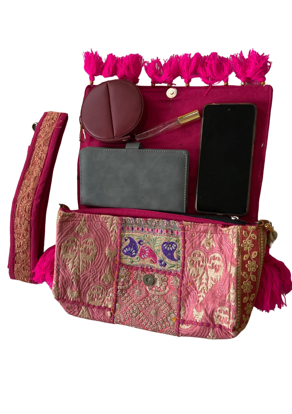 Ruhi - Luxury Handheld in Rani Pink - Banjara Bags