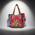 Aaliyah Designer Tote - Coin Tassel and Micro-bead Medallion - Banjara Bags