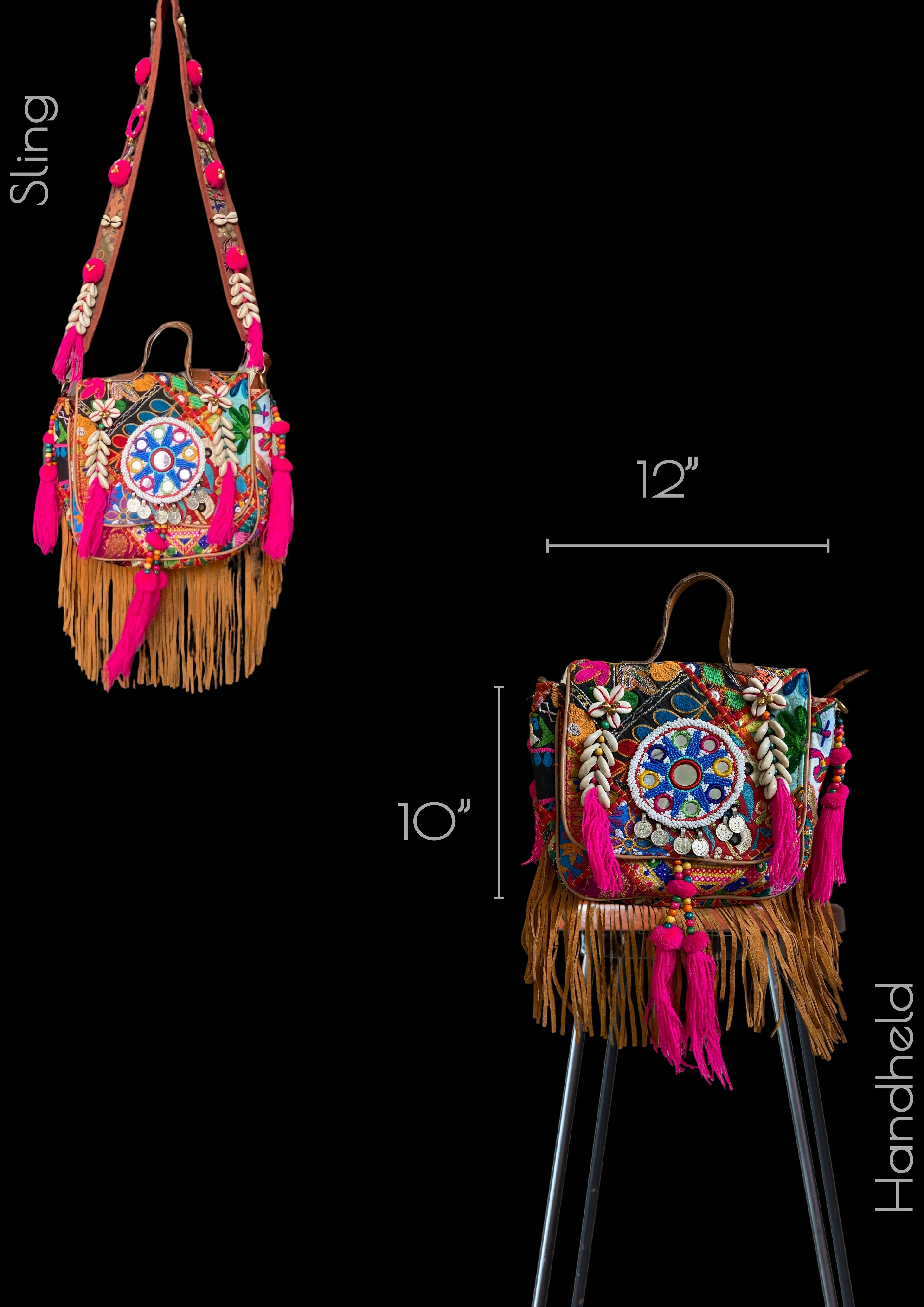 Ruhi Luxe Cowgirl Sling with Micro-bead Medallion - Banjara Bags
