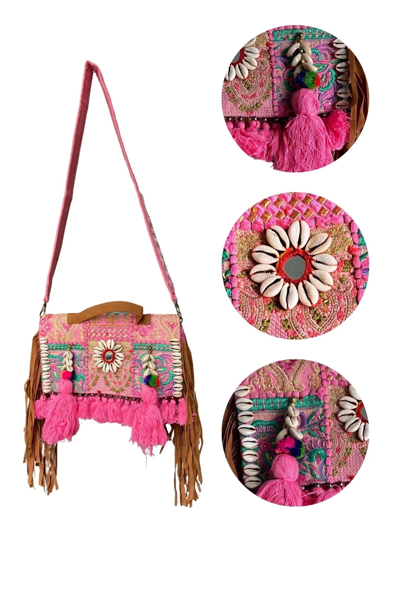 Ruhi - Soulful Elegance in Bubblegum Pink Tassels - Banjara Bags