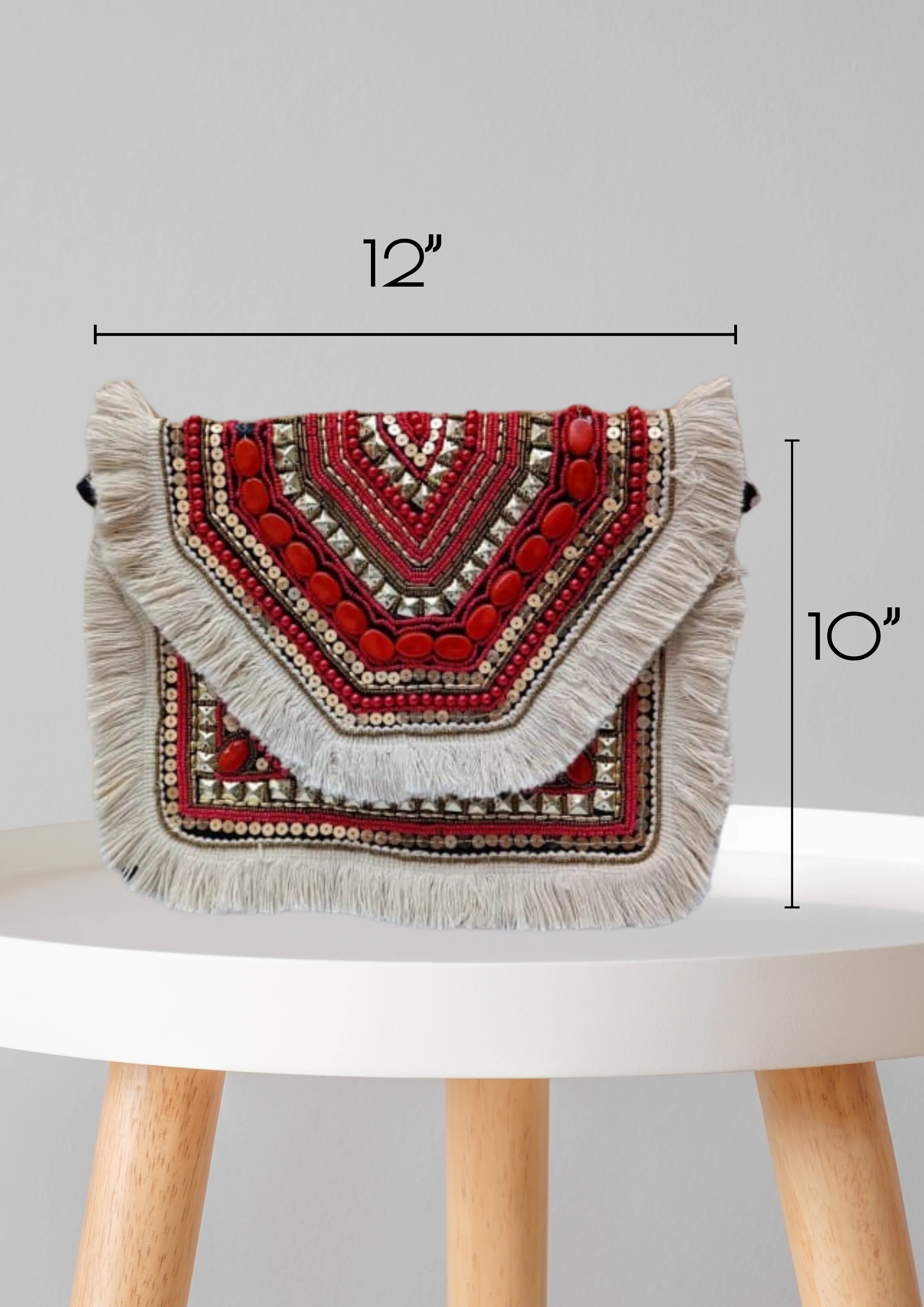 Athira - Burgundy Bead Fringe - Banjara Bags