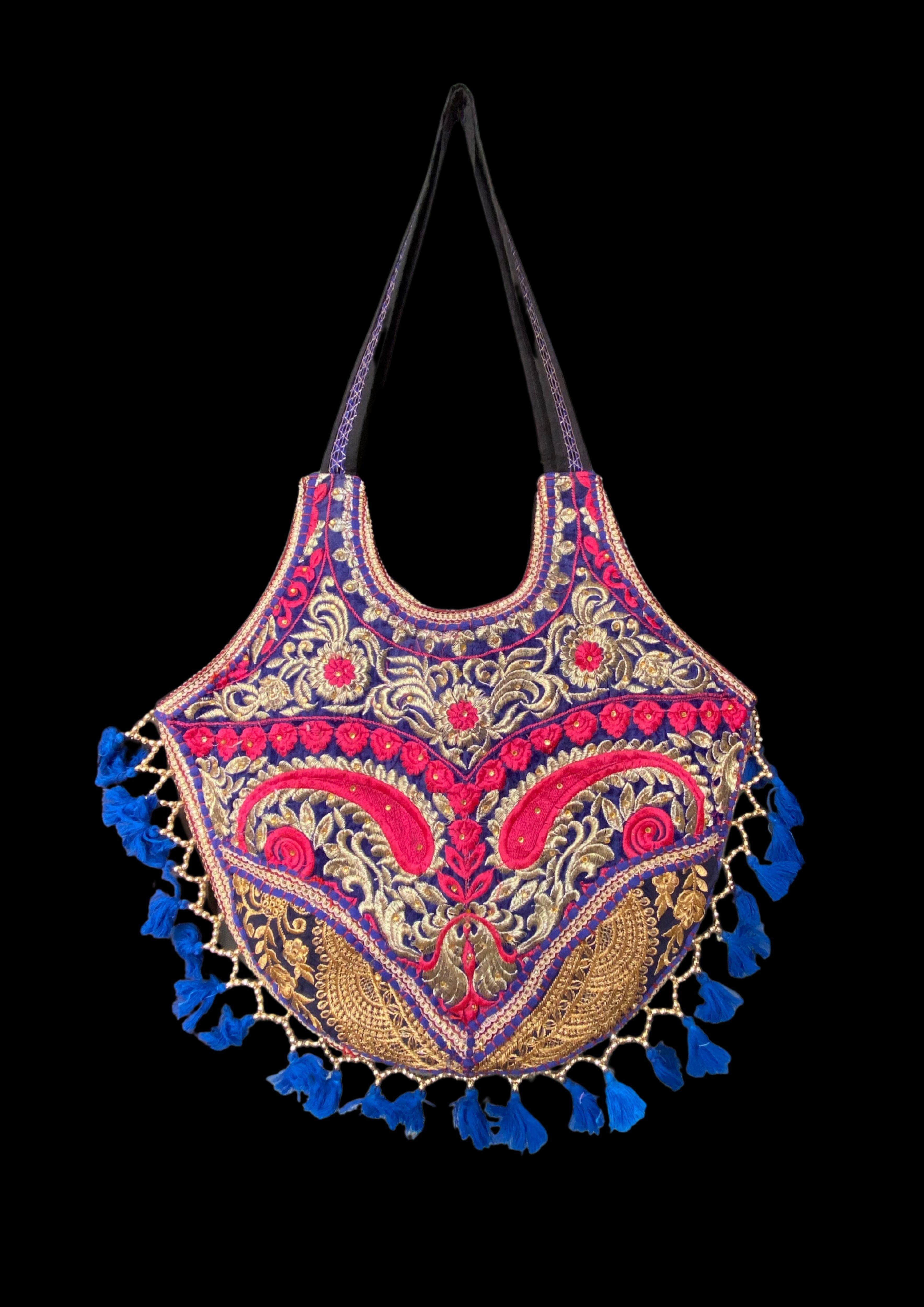 Mithra - Prussian Blue Tassles - Banjara Bags