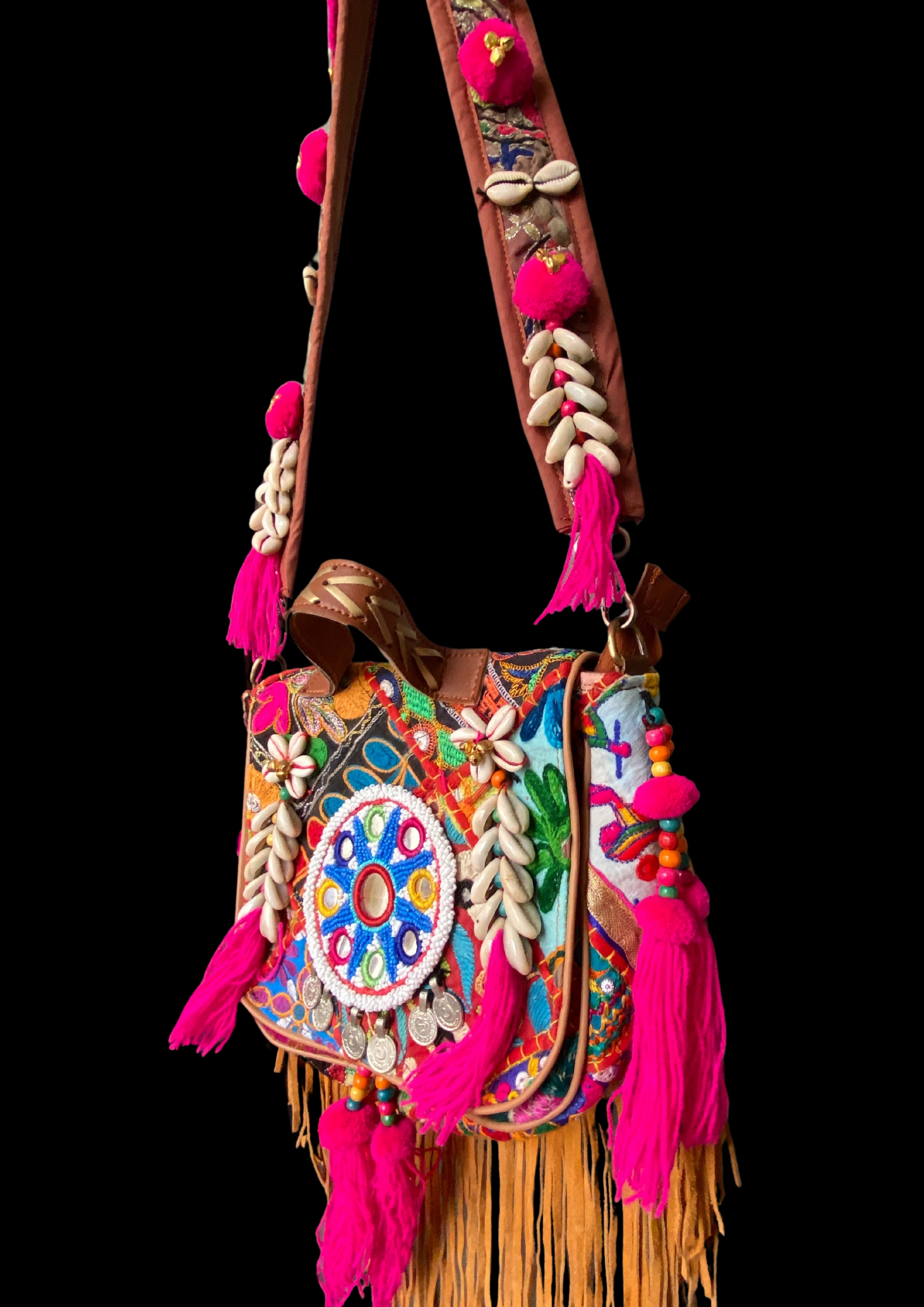 Ruhi Luxe Cowgirl Sling with Micro-bead Medallion - Banjara Bags