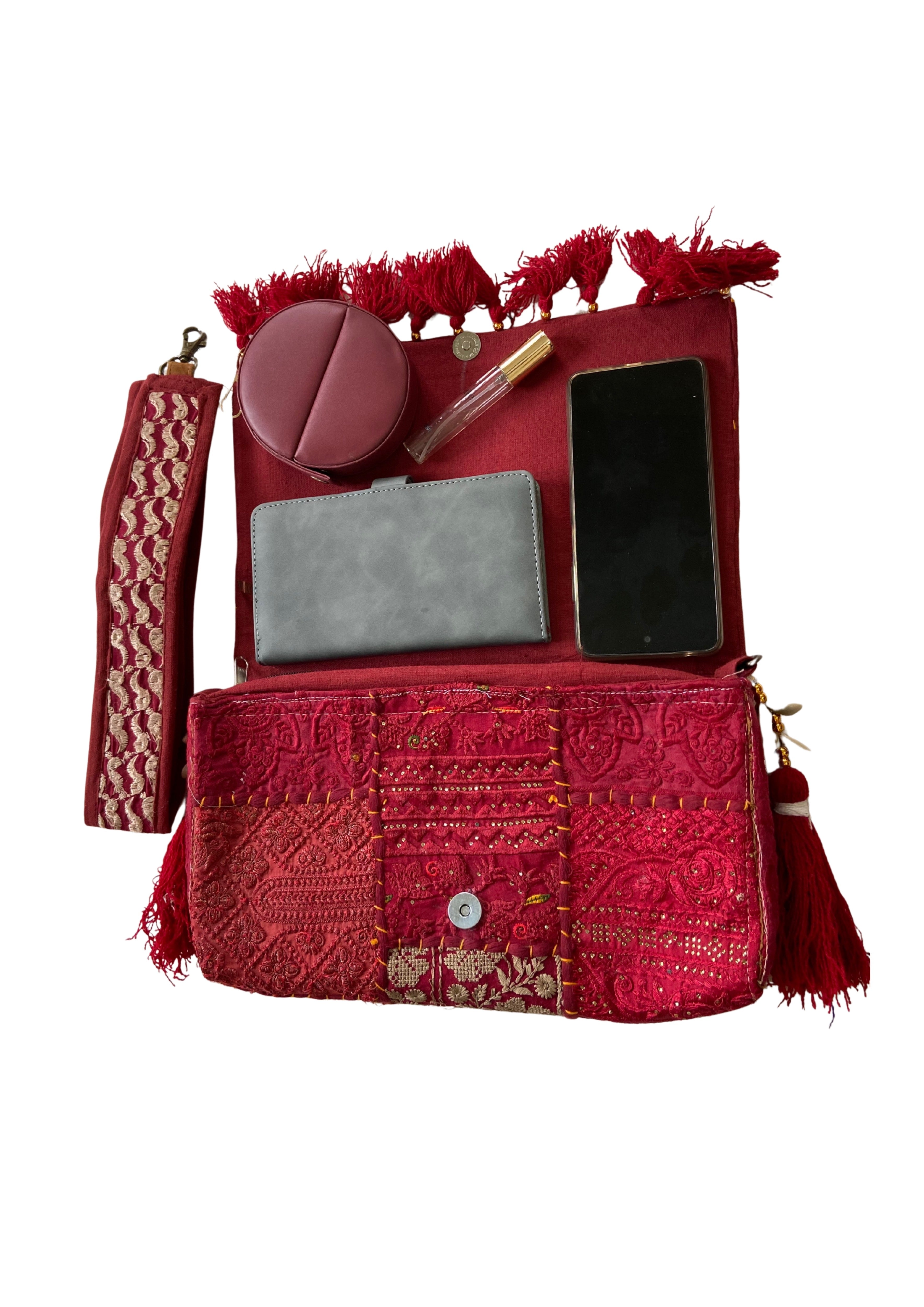 Ruhi - Luxury Handheld in Maroon - Banjara Bags