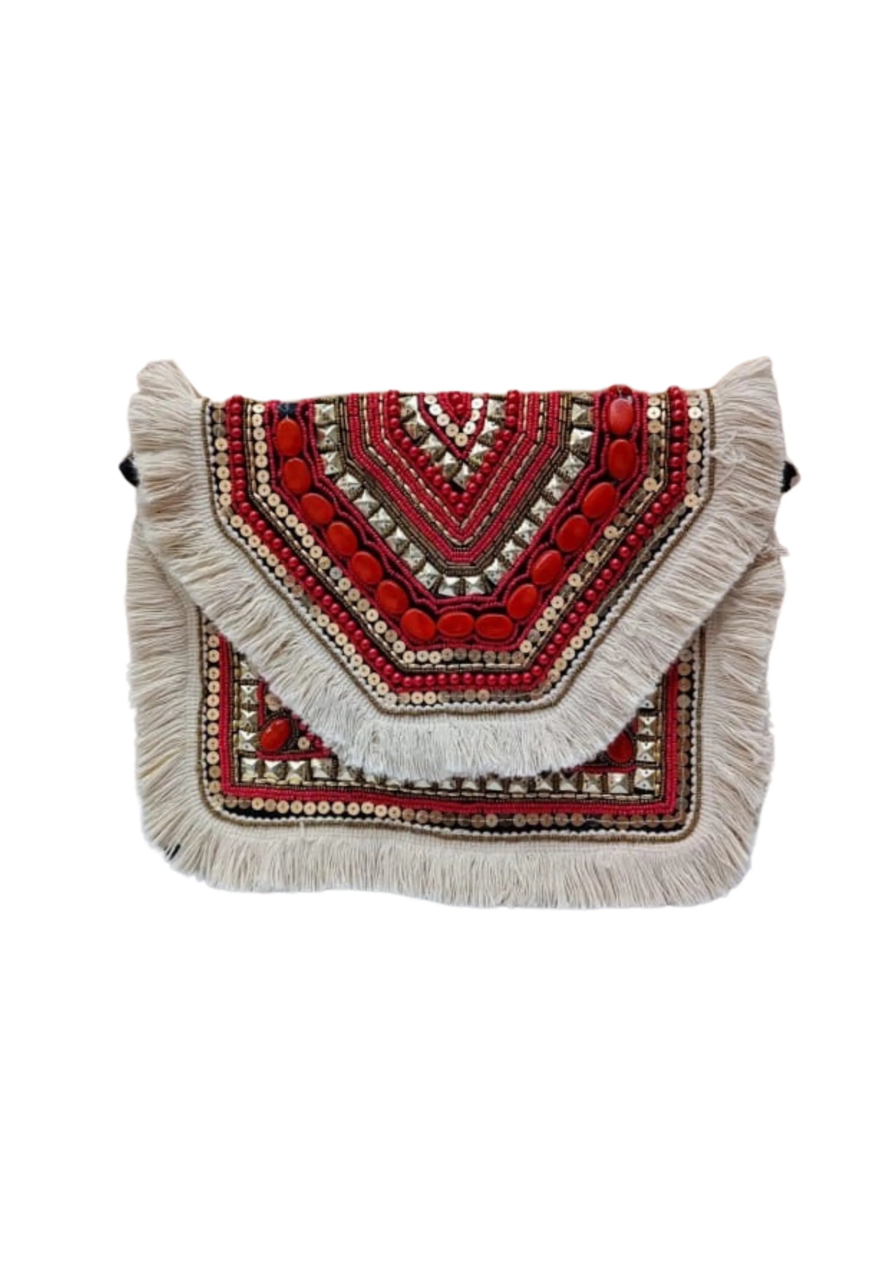 Athira - Burgundy Bead Fringe - Banjara Bags