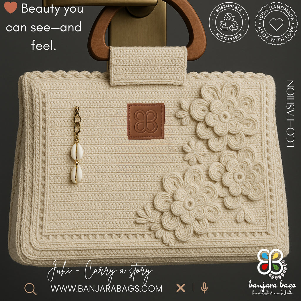 Juhi in Off-White - A Stylish, Sustainable Work Tote for Eco-conscious women - Banjara Bags