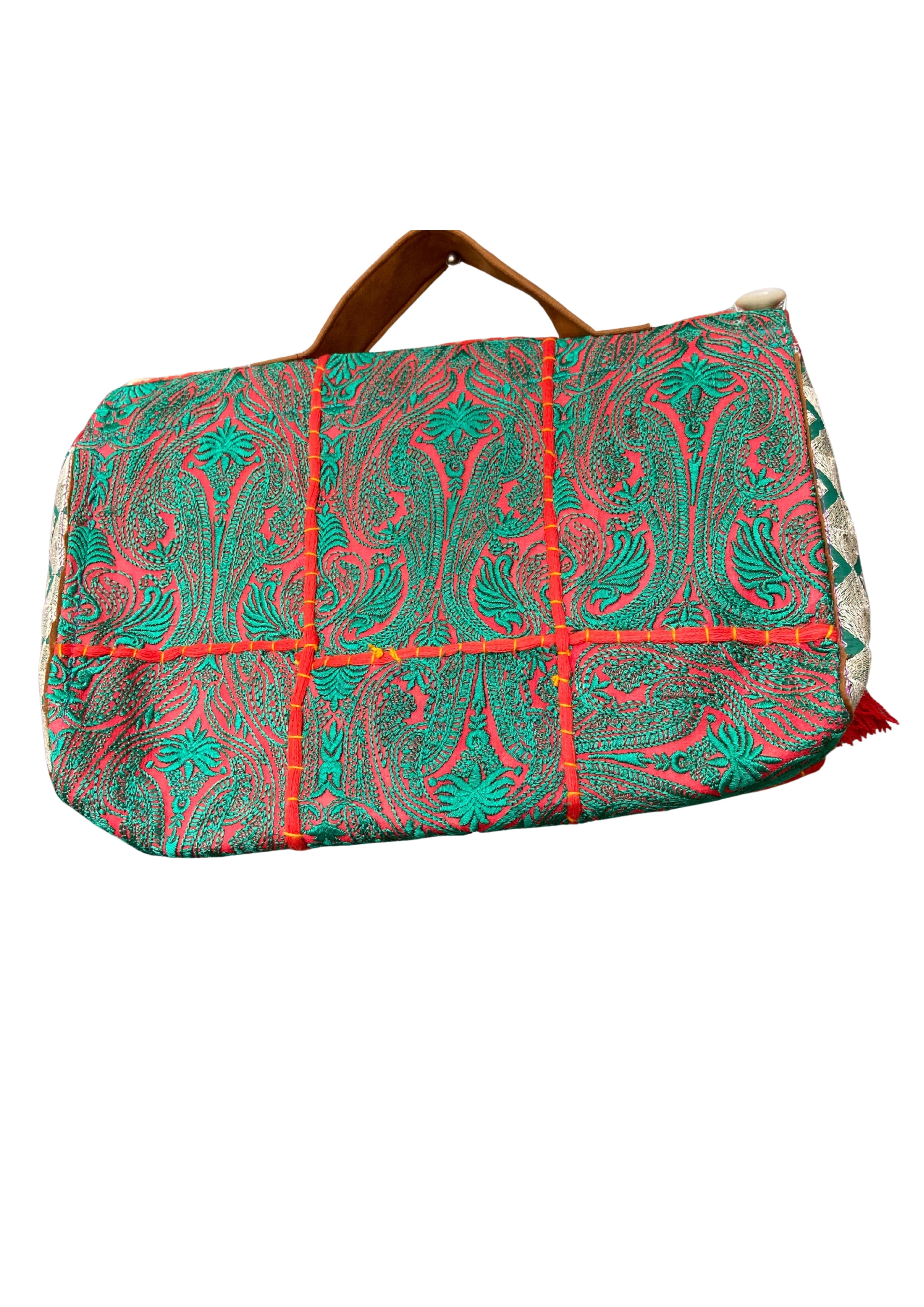 Ruhi - Luxury Handheld in Green and Orange - Banjara Bags