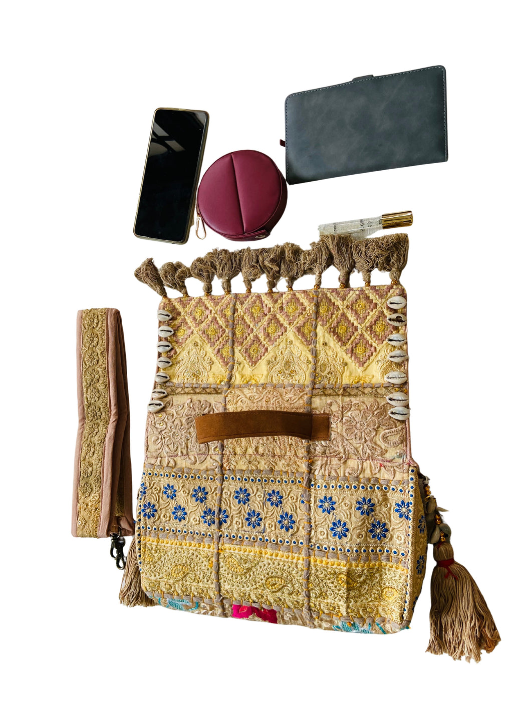 Ruhi - Luxury Handheld in Beige - Banjara Bags