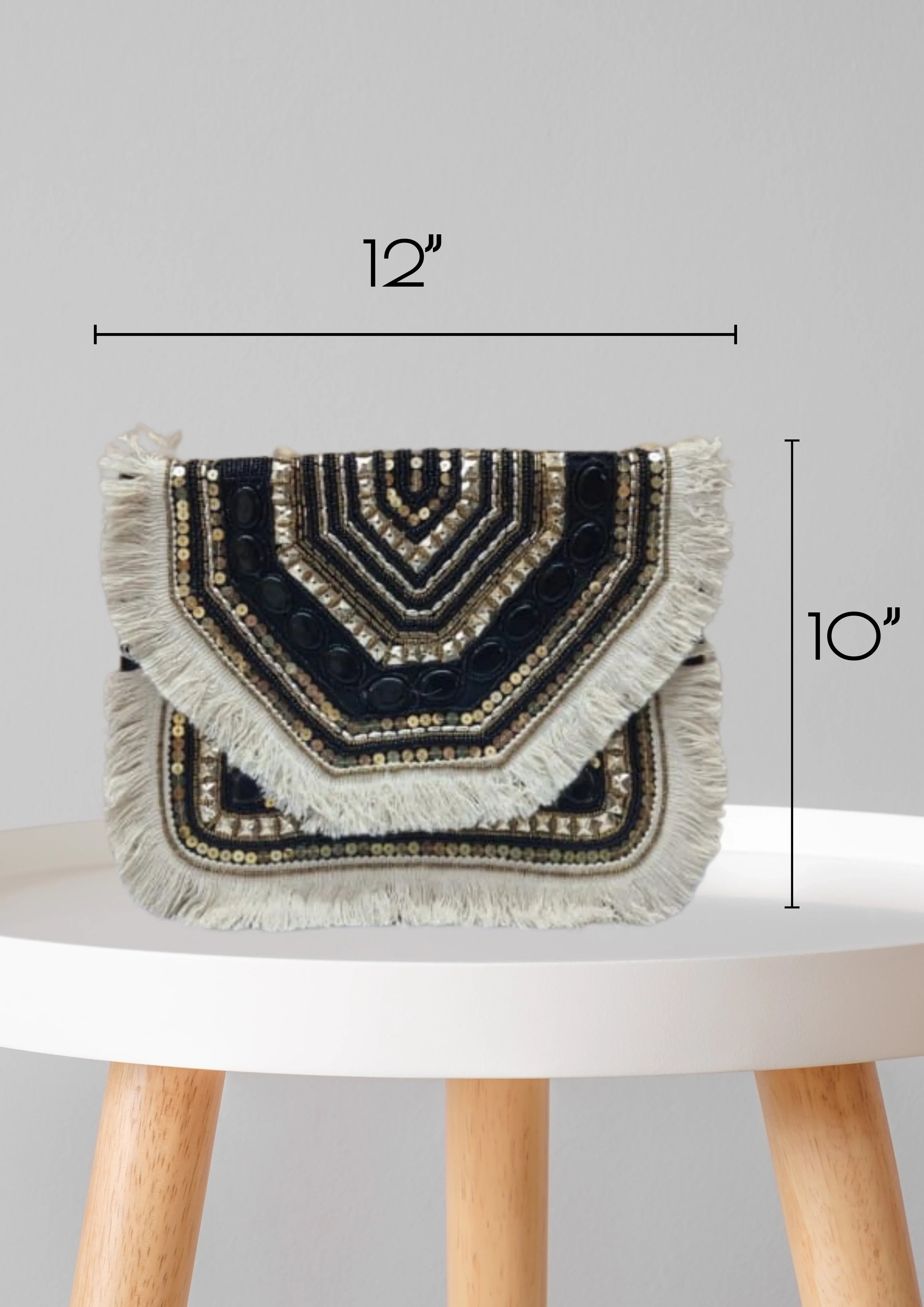 Athira - Black Gold Fringe - Banjara Bags