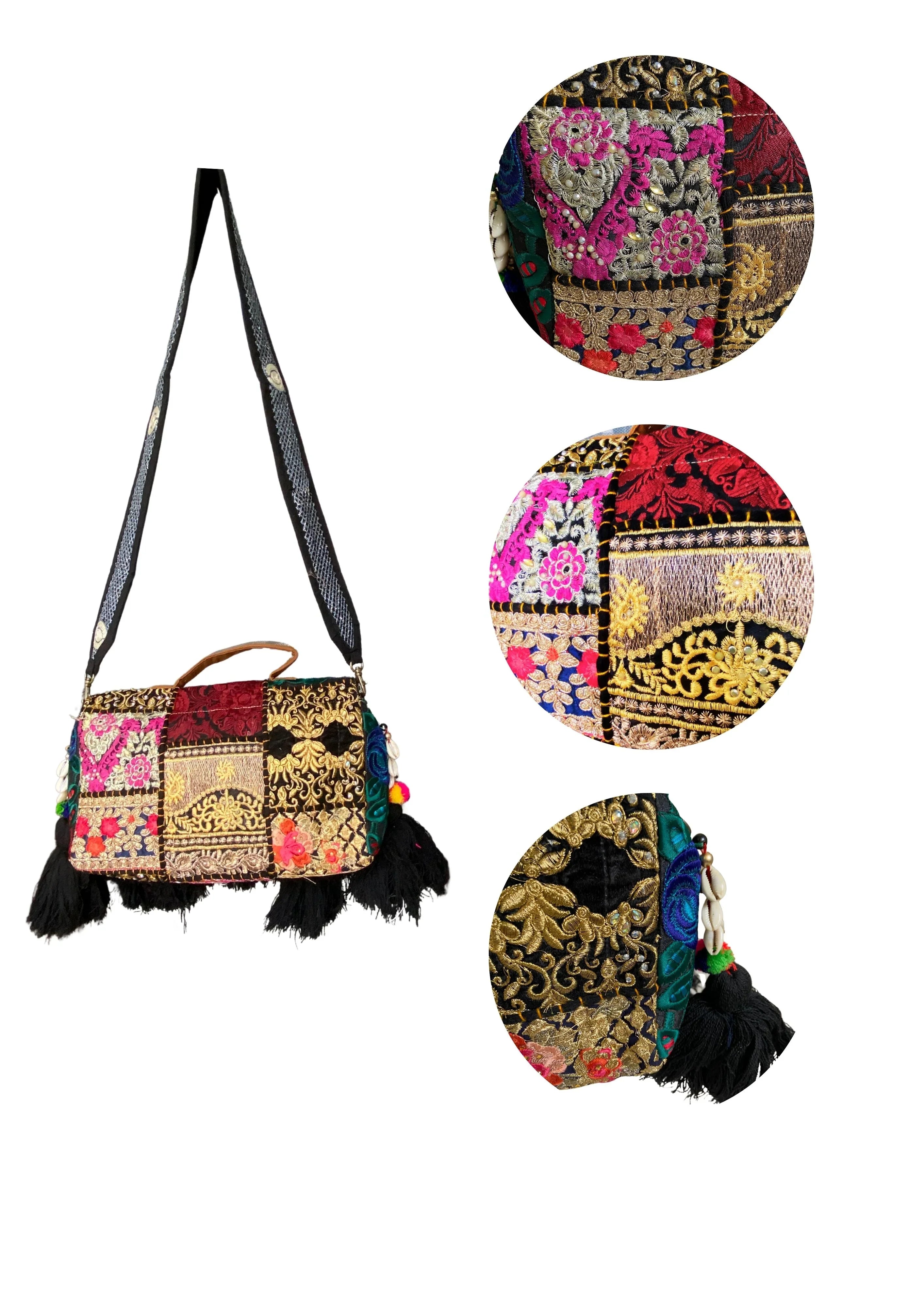 Ruhi - Soulful Elegance in Midnight Black Tassels - Banjara Bags