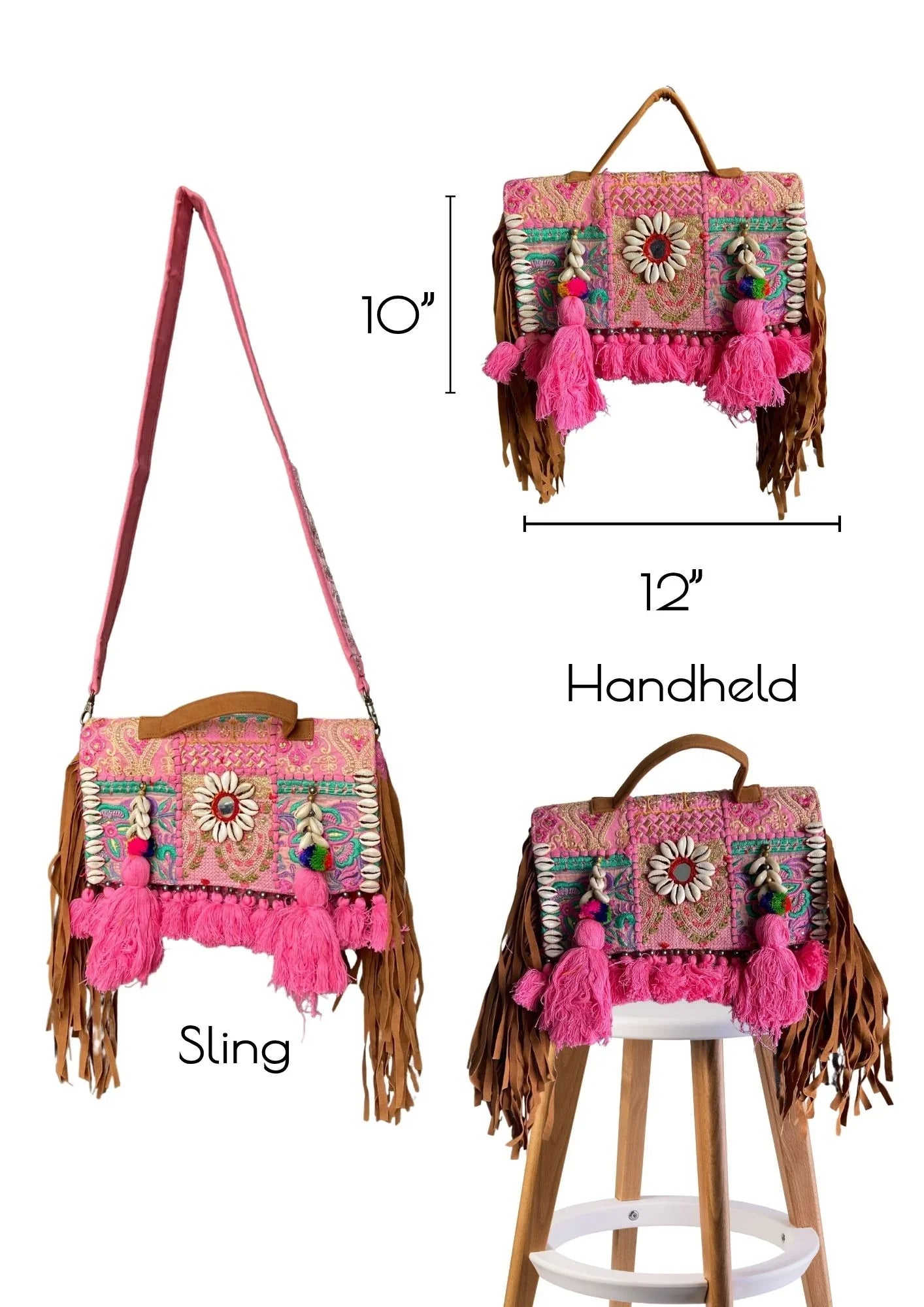 Ruhi - Soulful Elegance in Bubblegum Pink Tassels - Banjara Bags
