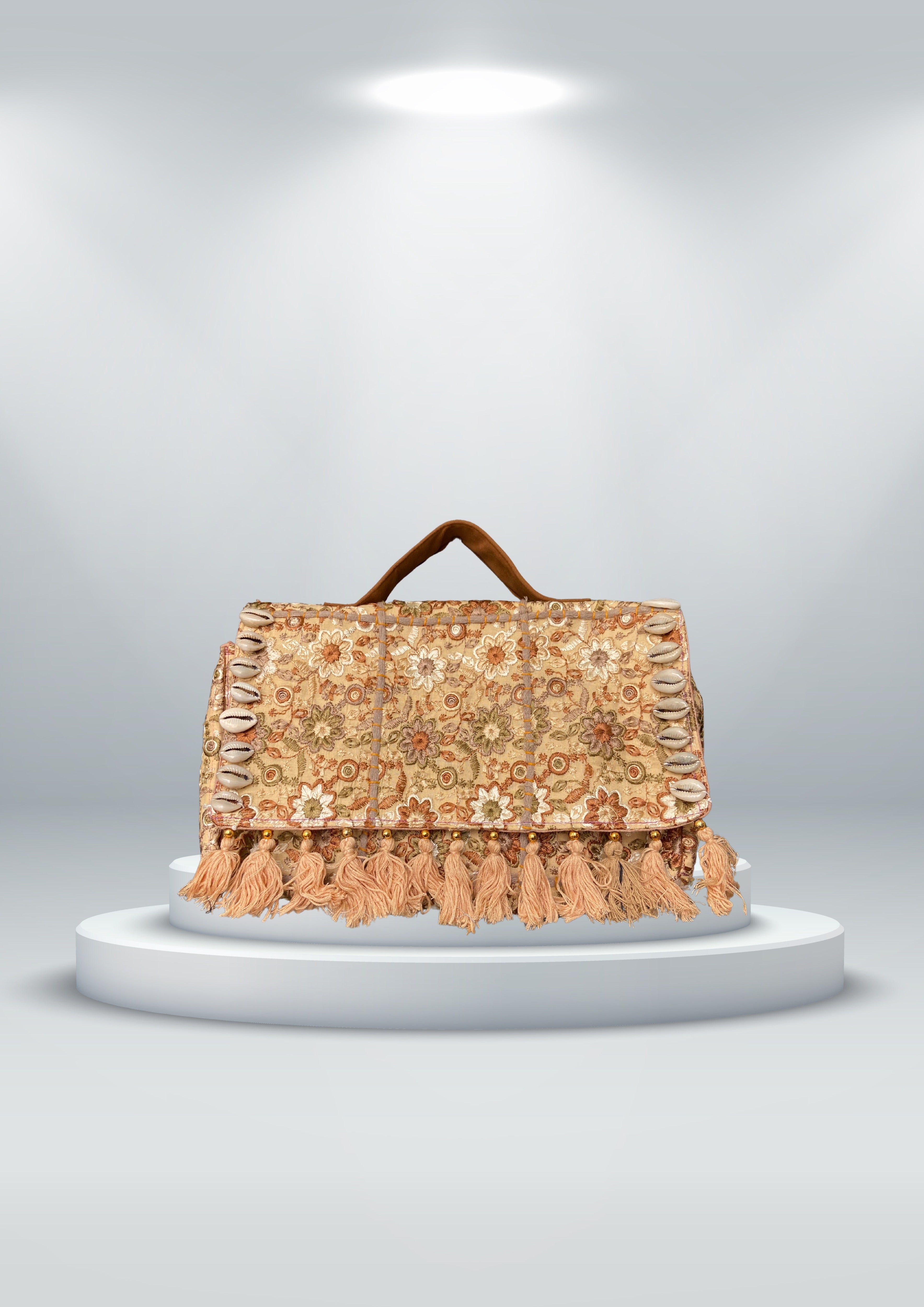 Ruhi - Luxury Handheld in Beige Floral - Banjara Bags