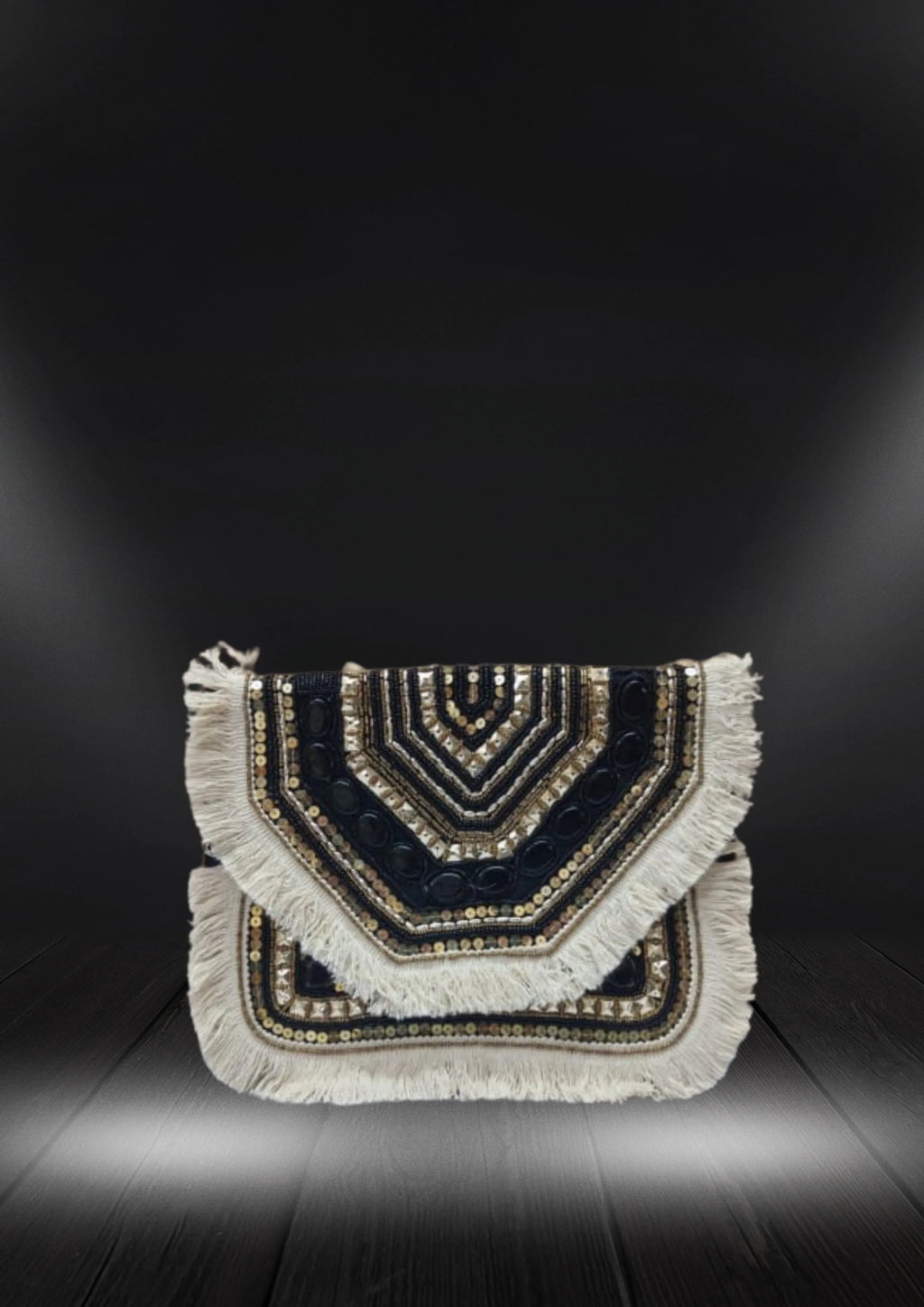 Athira - Black Gold Fringe - Banjara Bags