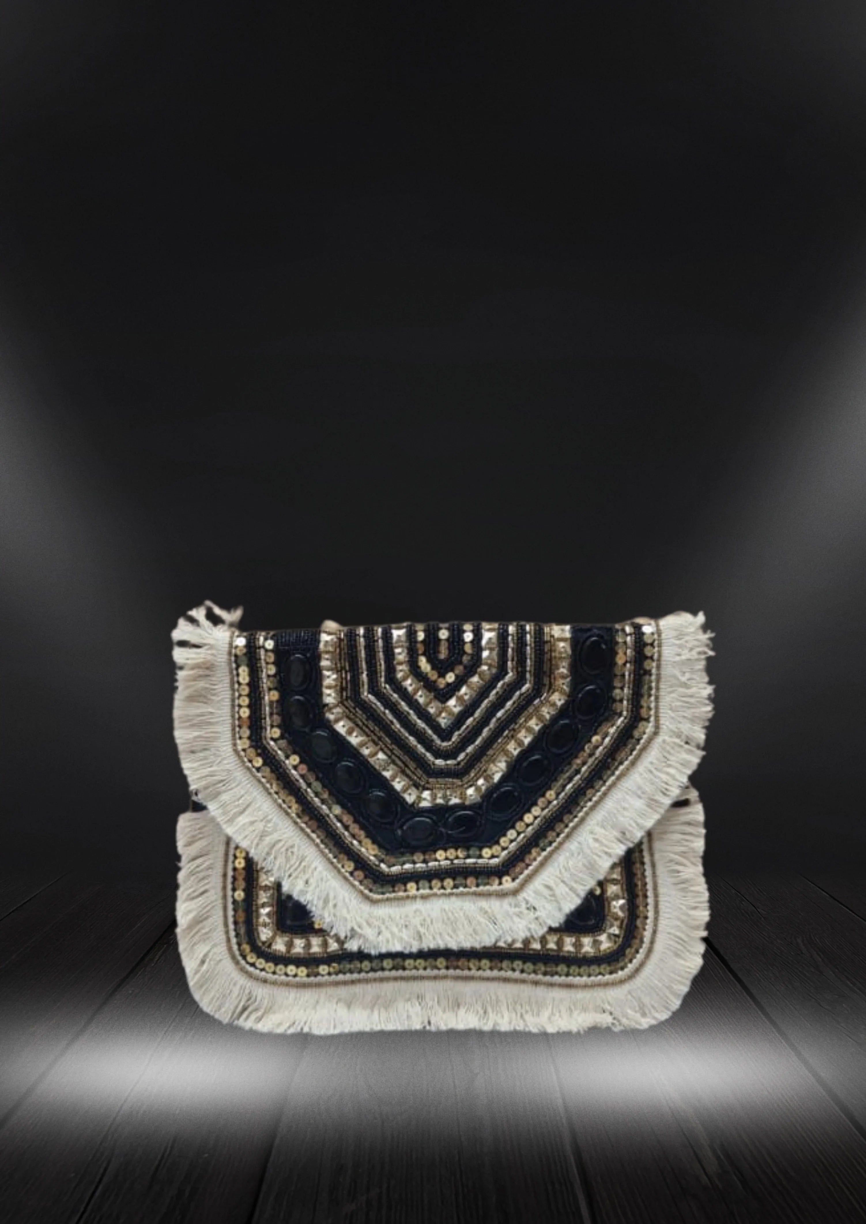 Athira - Black Gold Fringe - Banjara Bags