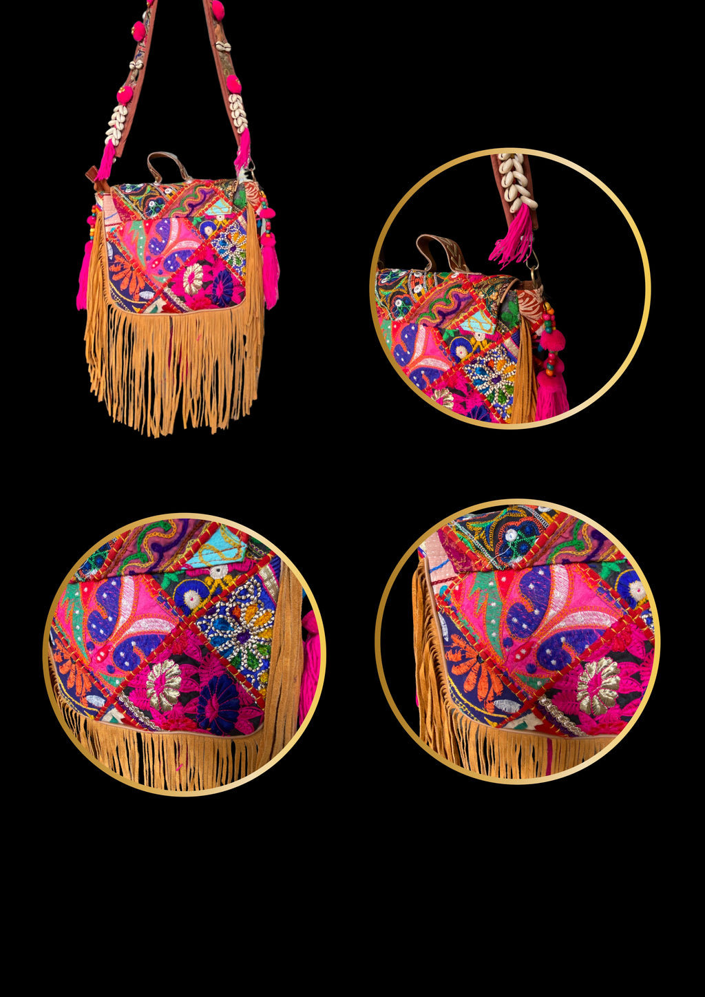 Ruhi Luxe Cowgirl Sling with Micro-bead Medallion - Banjara Bags