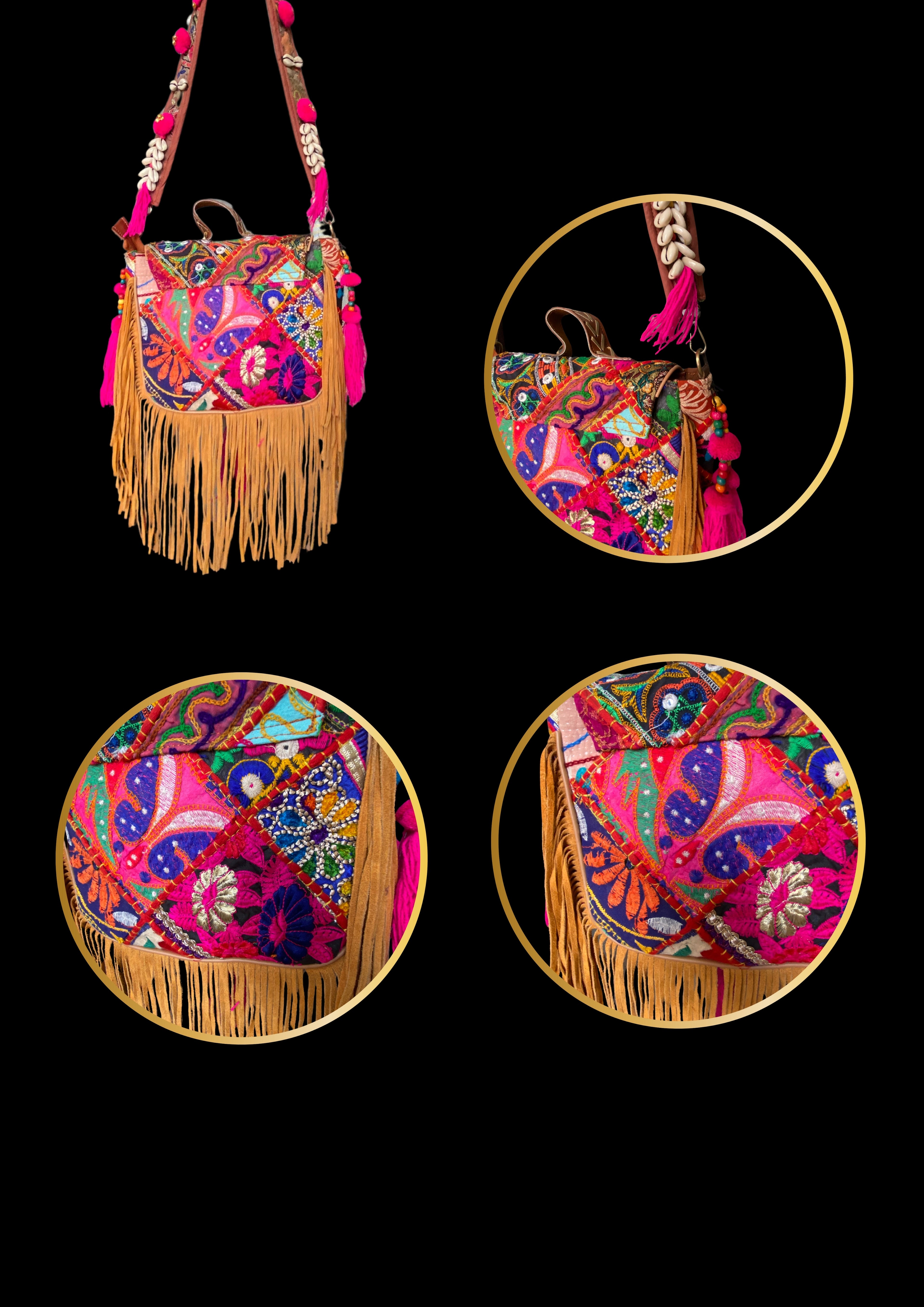 Ruhi Luxe Cowgirl Sling with Micro-bead Medallion - Banjara Bags