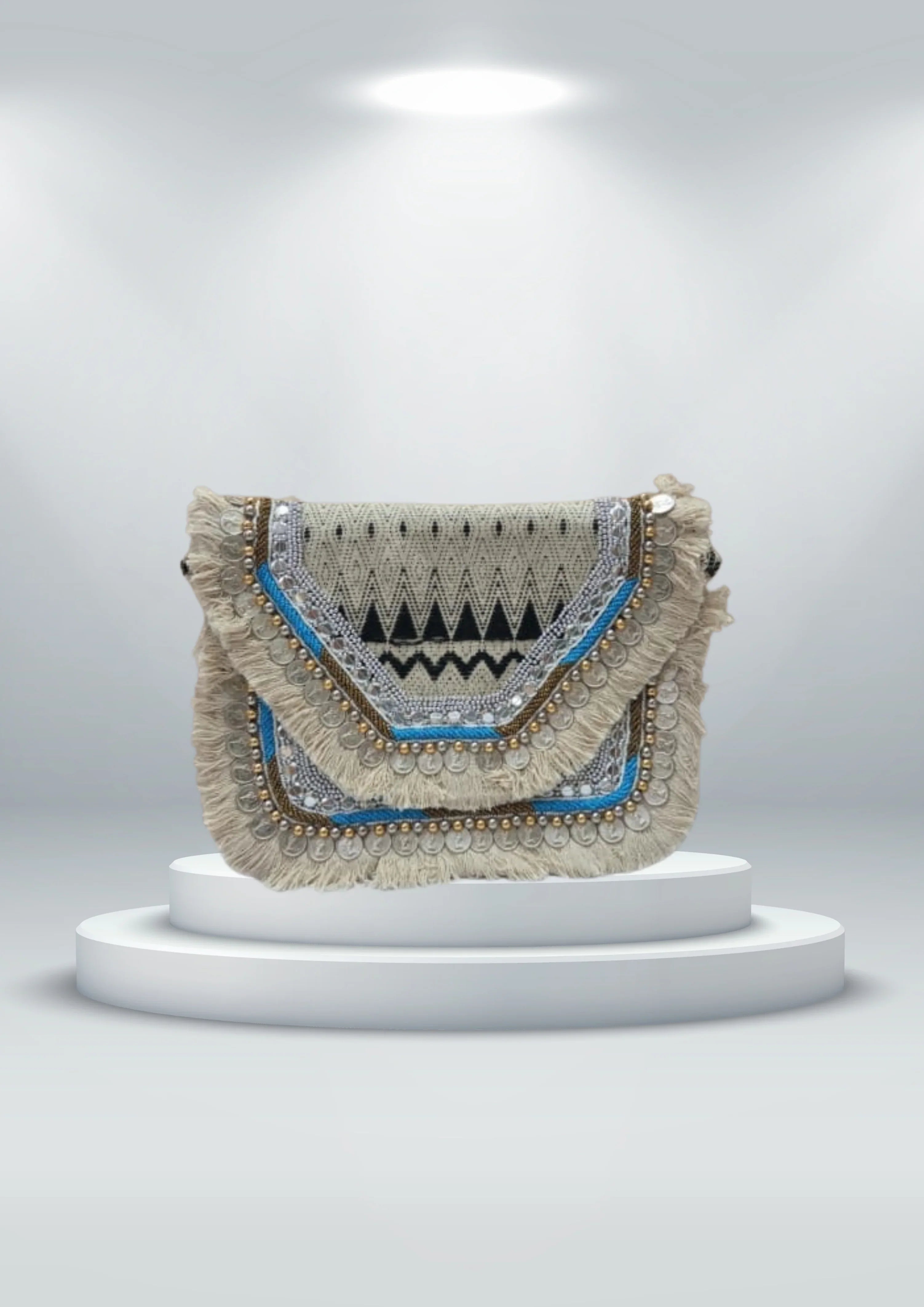 Athira - Cream and Blue - Banjara Bags