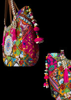 Aaliyah Designer Tote - Cowrie Shell and Micro-bead Medallion - Banjara Bags