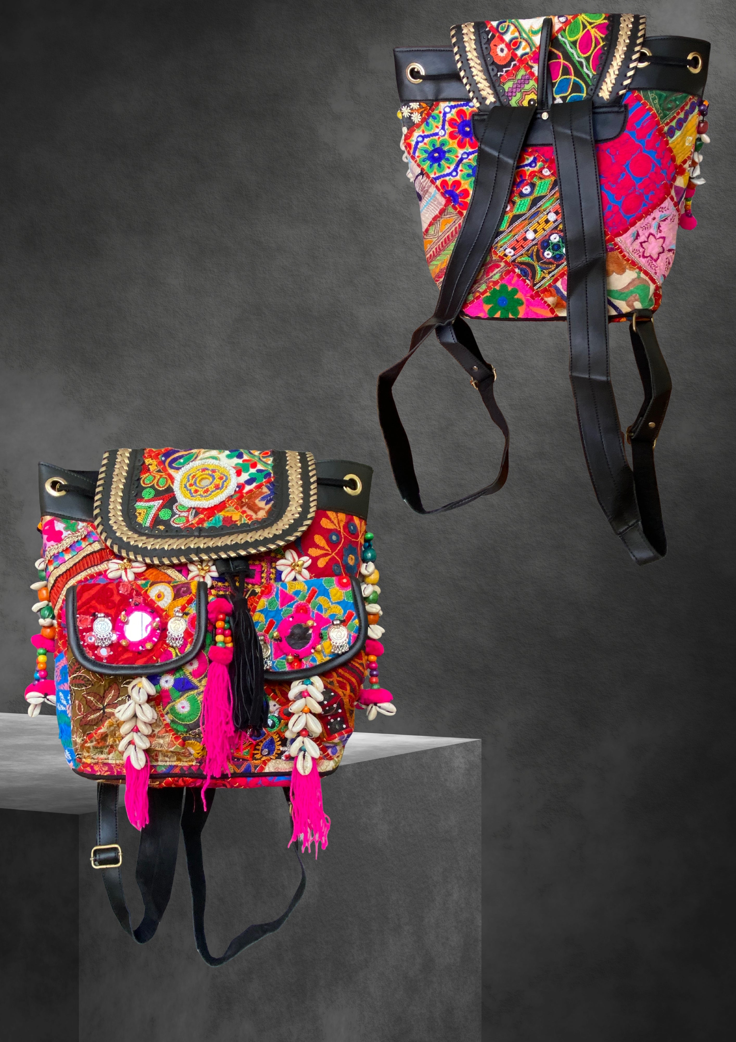 Azure Designer Backpack Microbead Medallion - Carry Culture - Banjara Bags