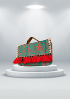 Ruhi - Luxury Handheld in Green and Orange - Banjara Bags