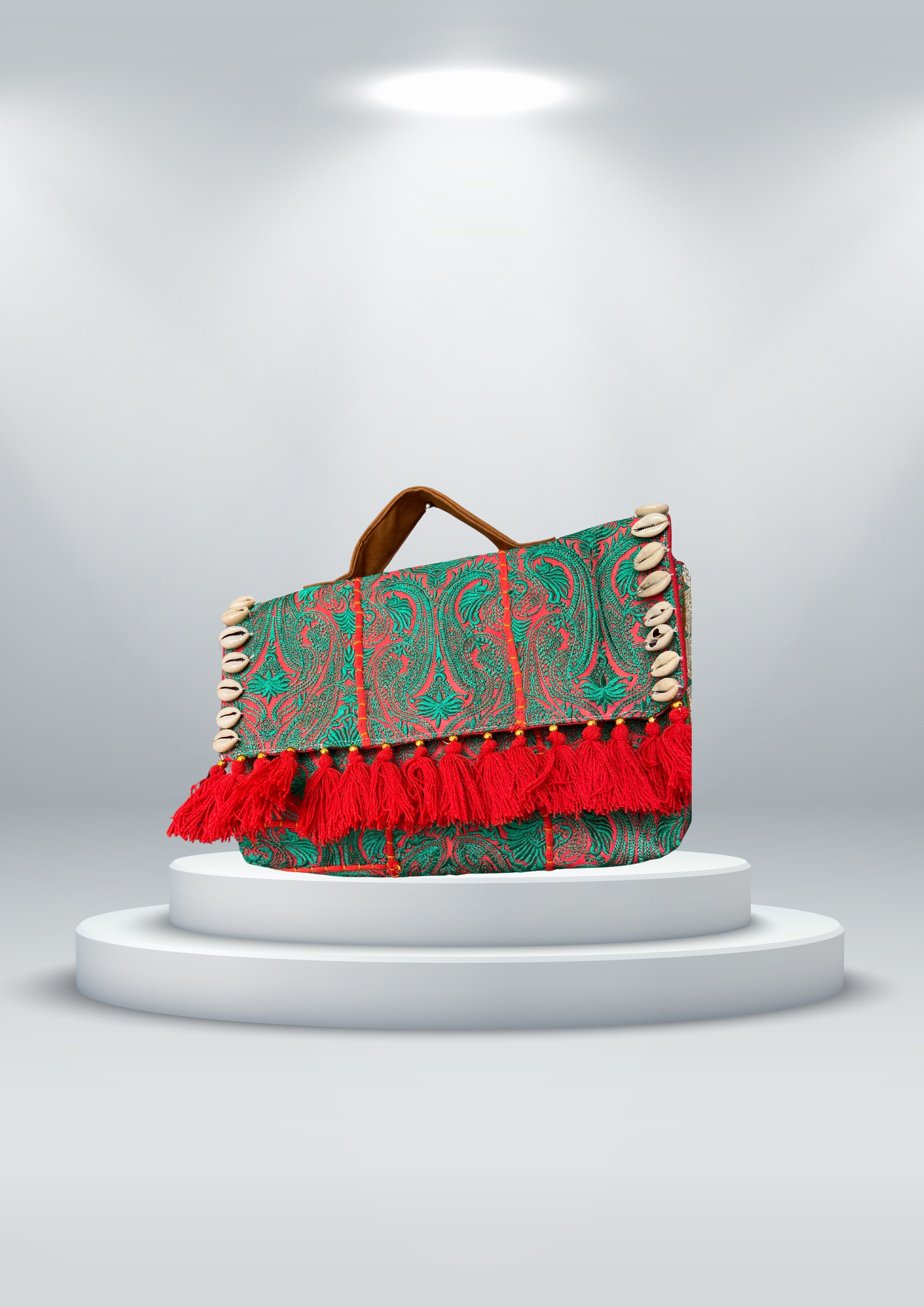 Ruhi - Luxury Handheld in Green and Orange - Banjara Bags