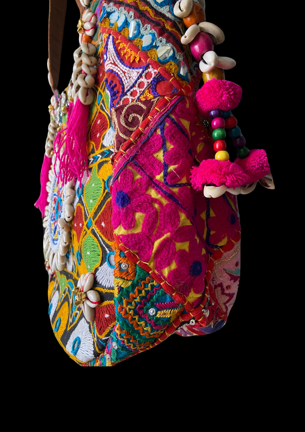 Aaliyah Designer Tote - Cowrie Shell and Micro-bead Medallion - Banjara Bags