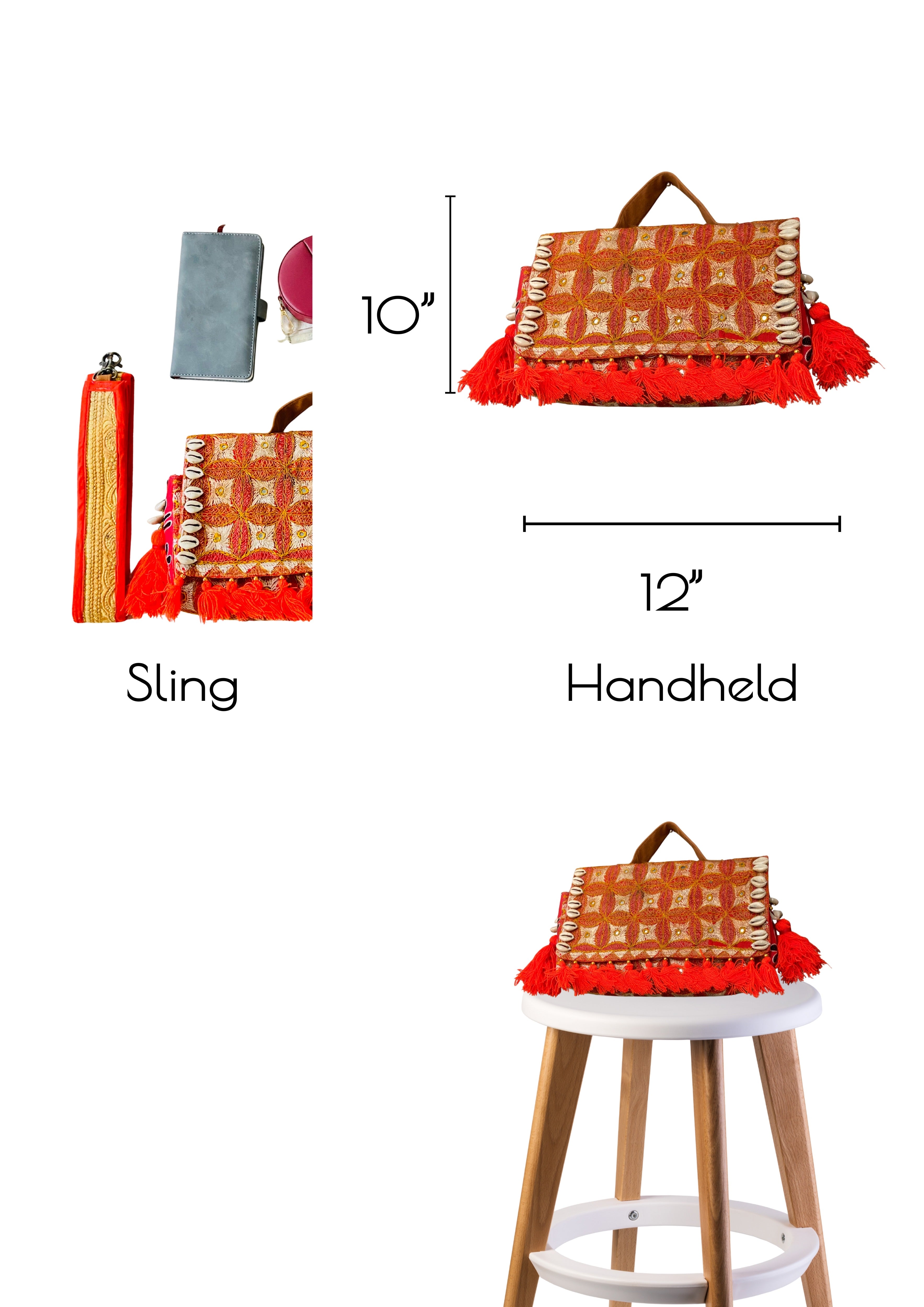 Ruhi - Luxury Handheld in Flame Orange - Banjara Bags