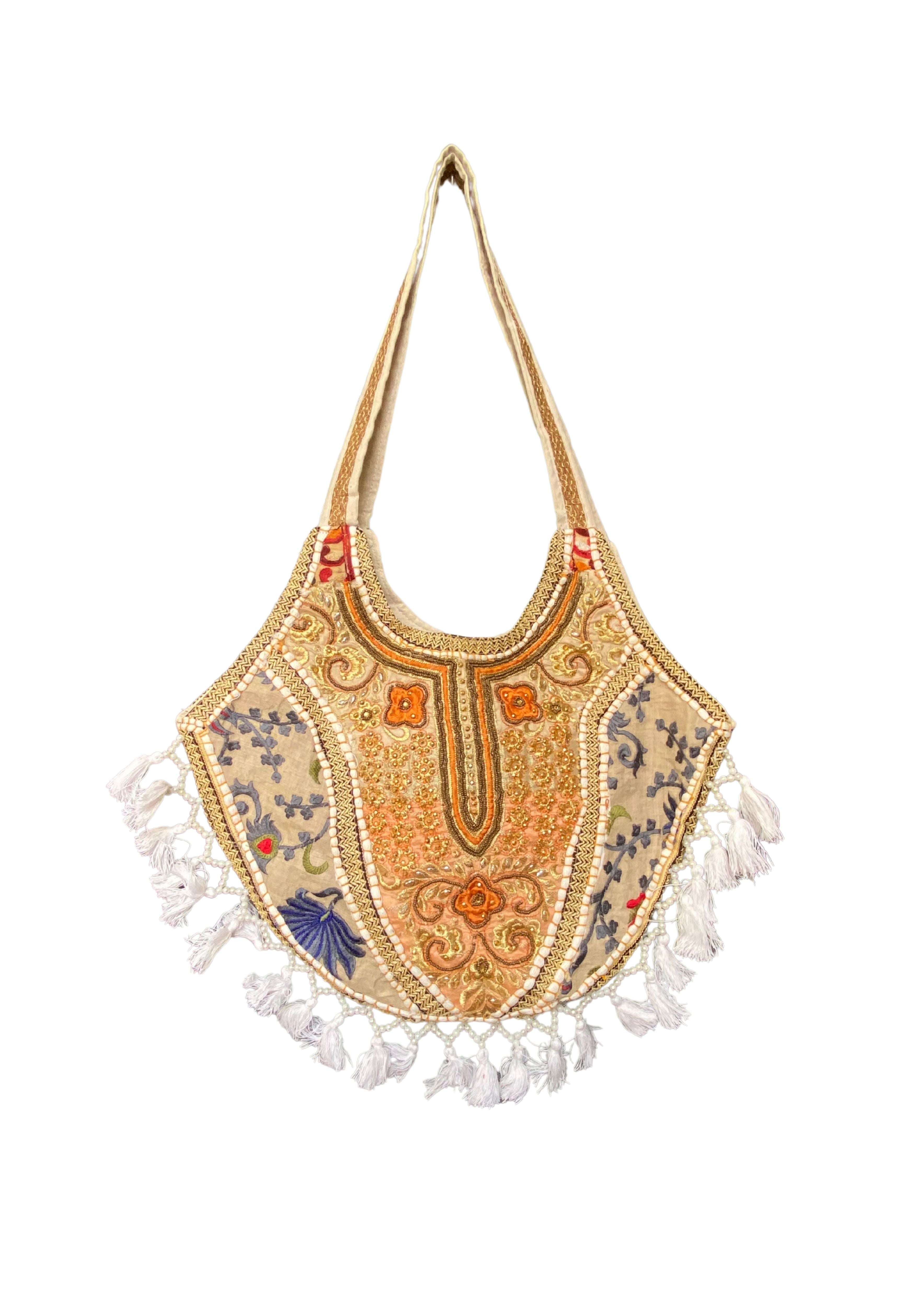Mithra - Pearl White Tassles - Banjara Bags