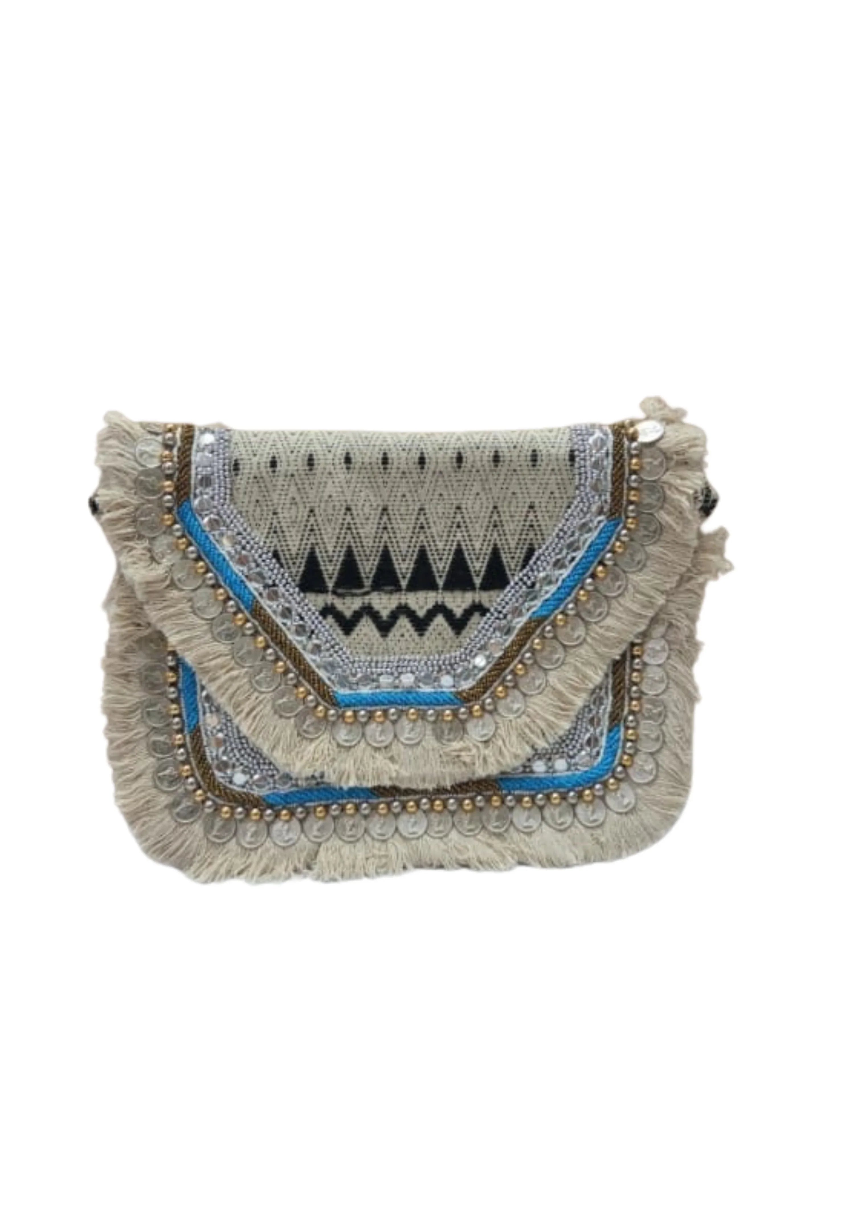 Athira - Cream and Blue - Banjara Bags