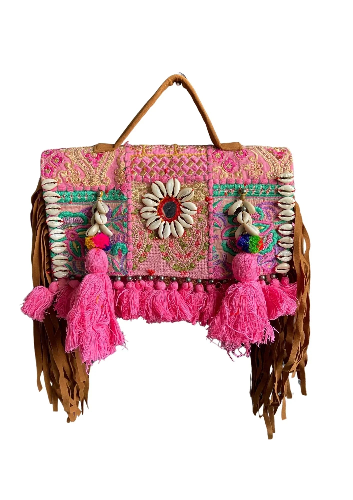 Ruhi - Soulful Elegance in Bubblegum Pink Tassels - Banjara Bags