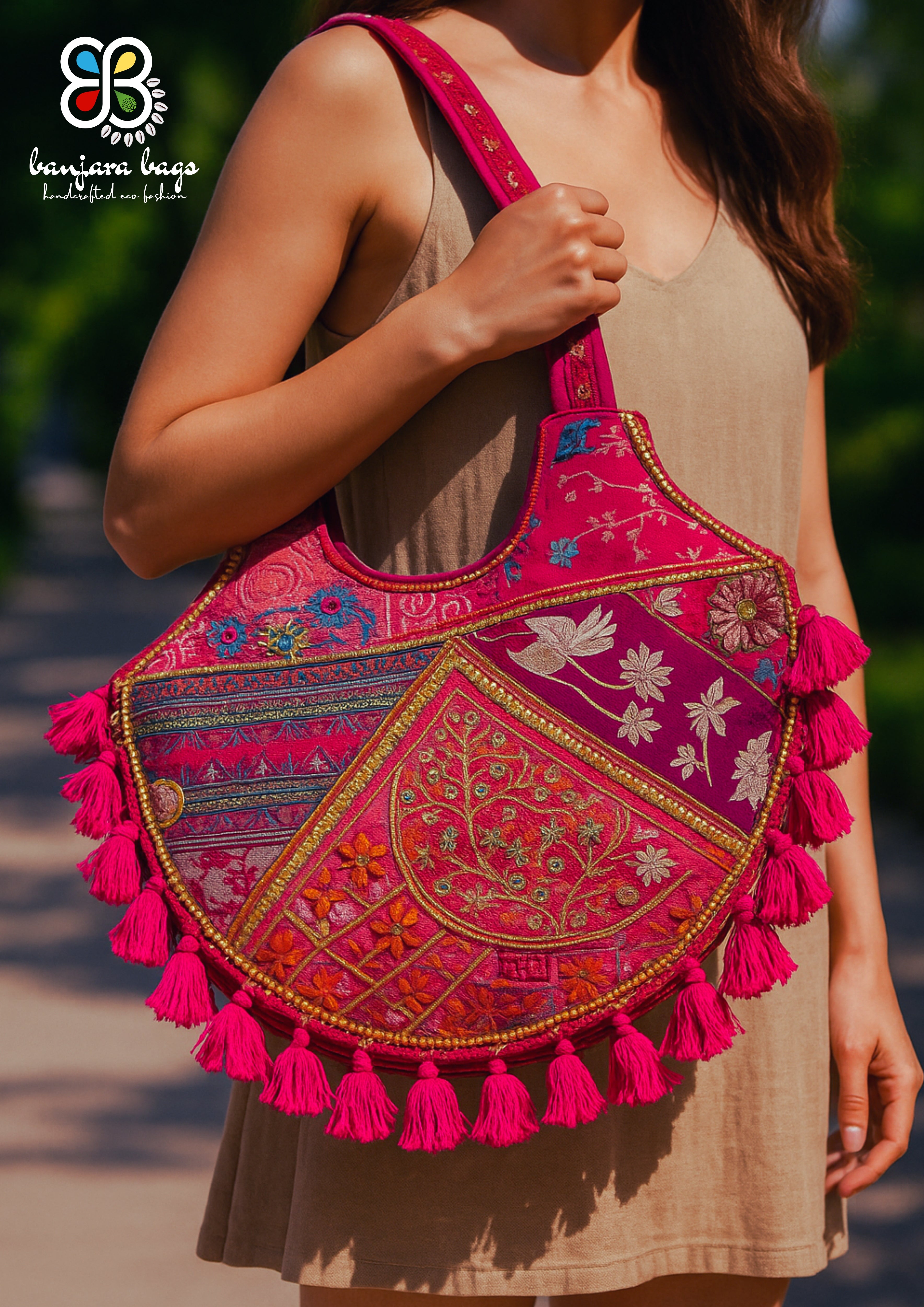 Mithra - Rani Pink Tassles - Banjara Bags