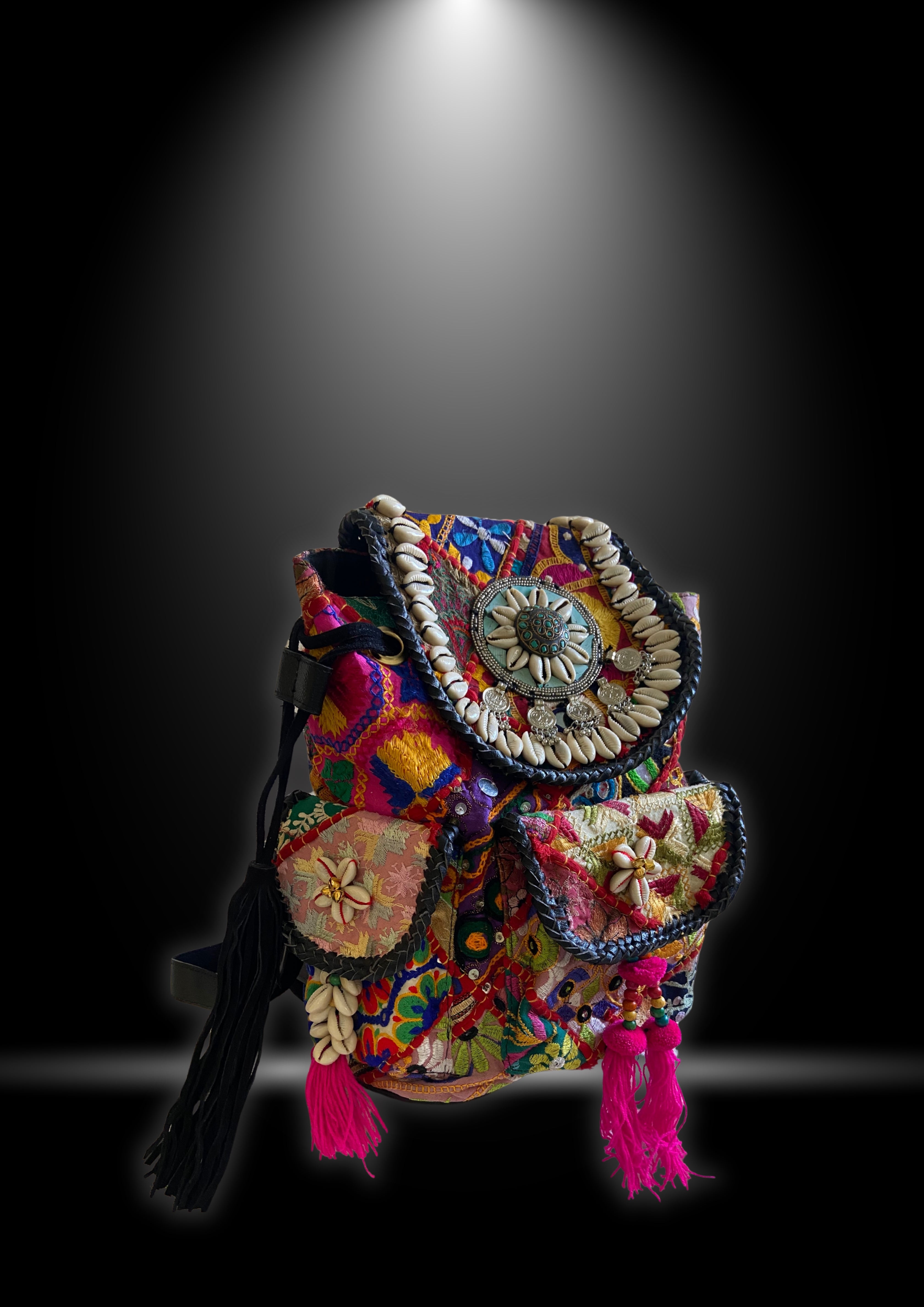 Azure Designer Backpack Sterling Silver Medallion - Carry Culture - Banjara Bags