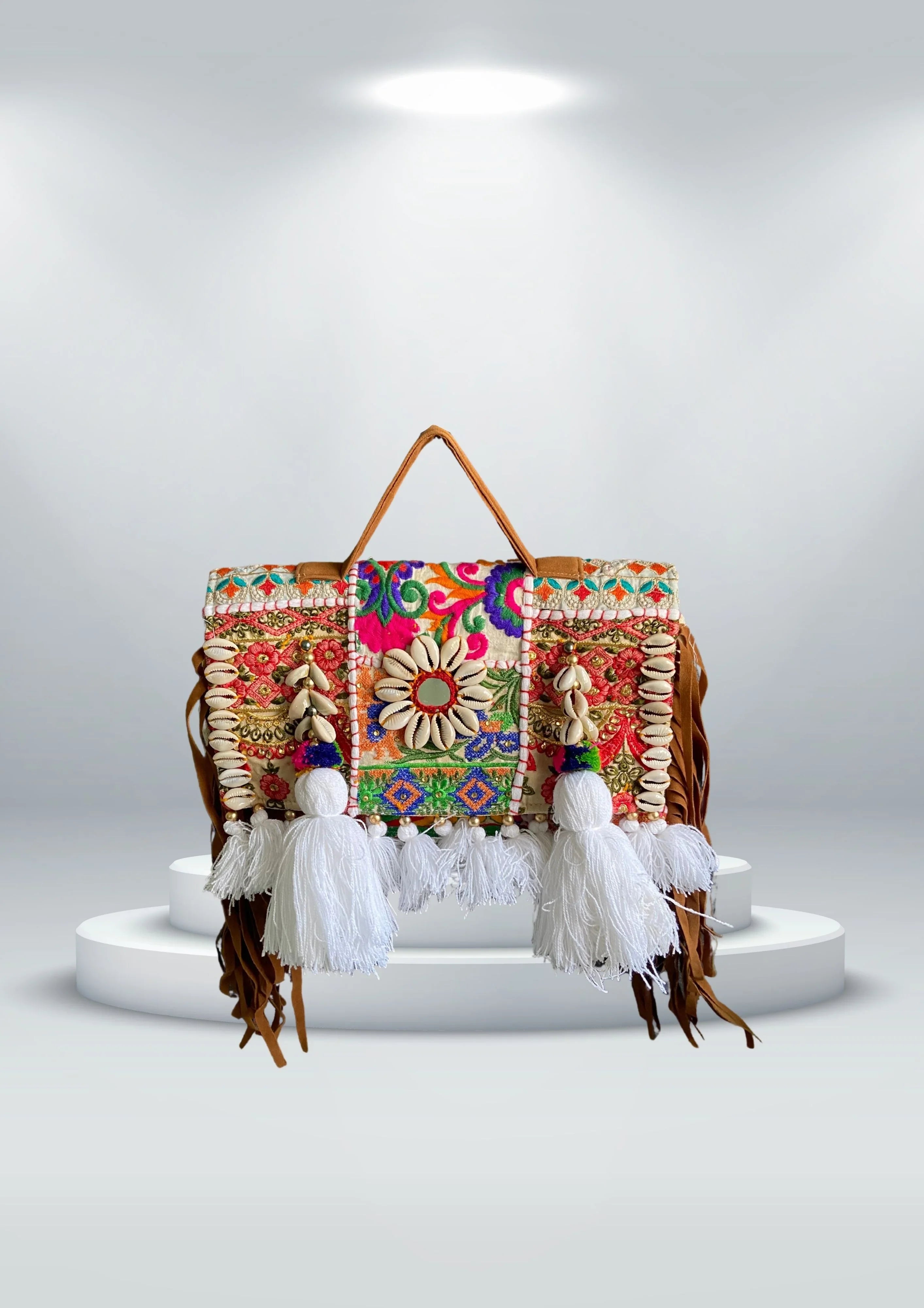 Ruhi - Soulful Elegance in Snow White Tassels - Banjara Bags