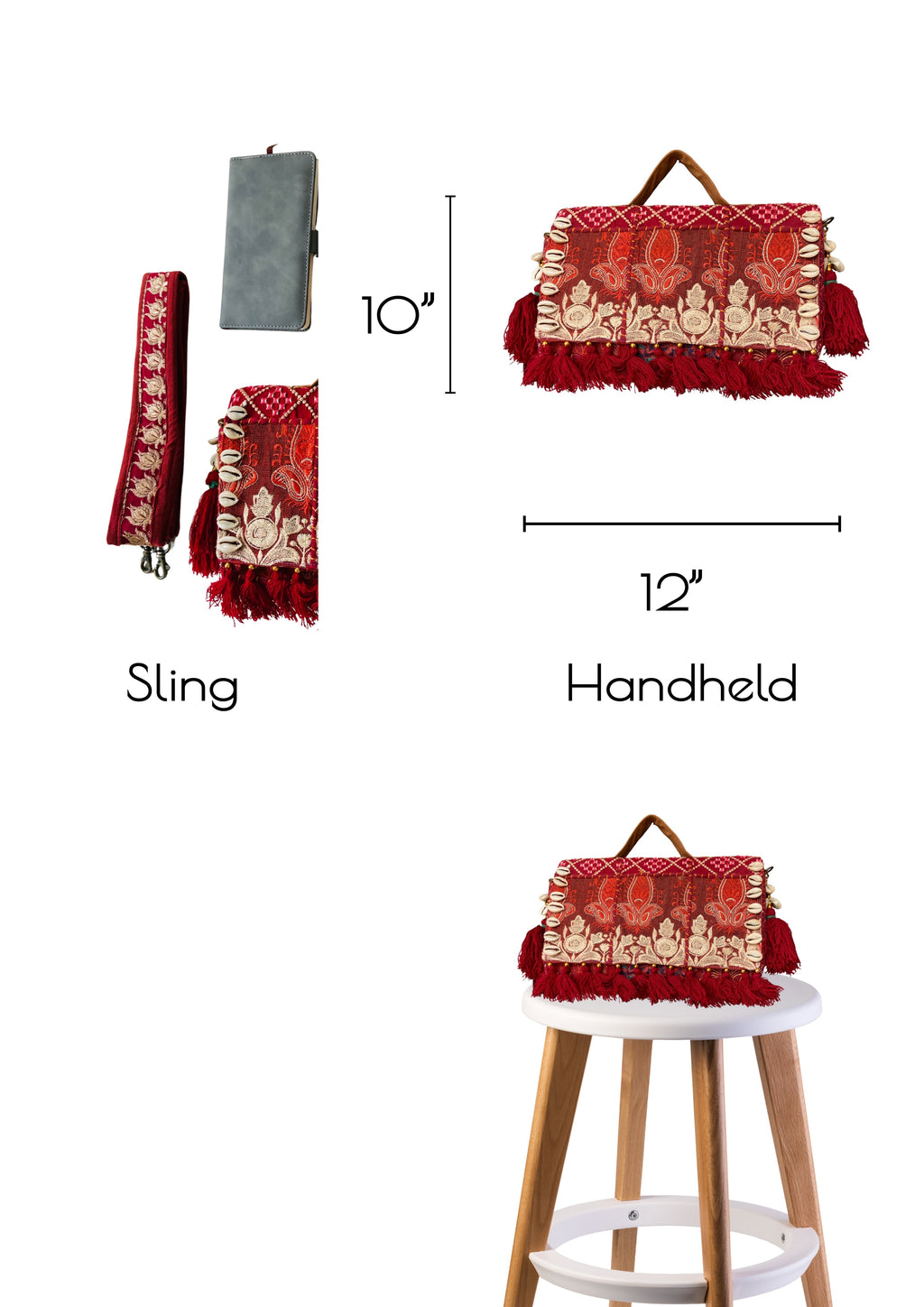 Ruhi - Luxury Handheld in Cream and Maroon - Banjara Bags